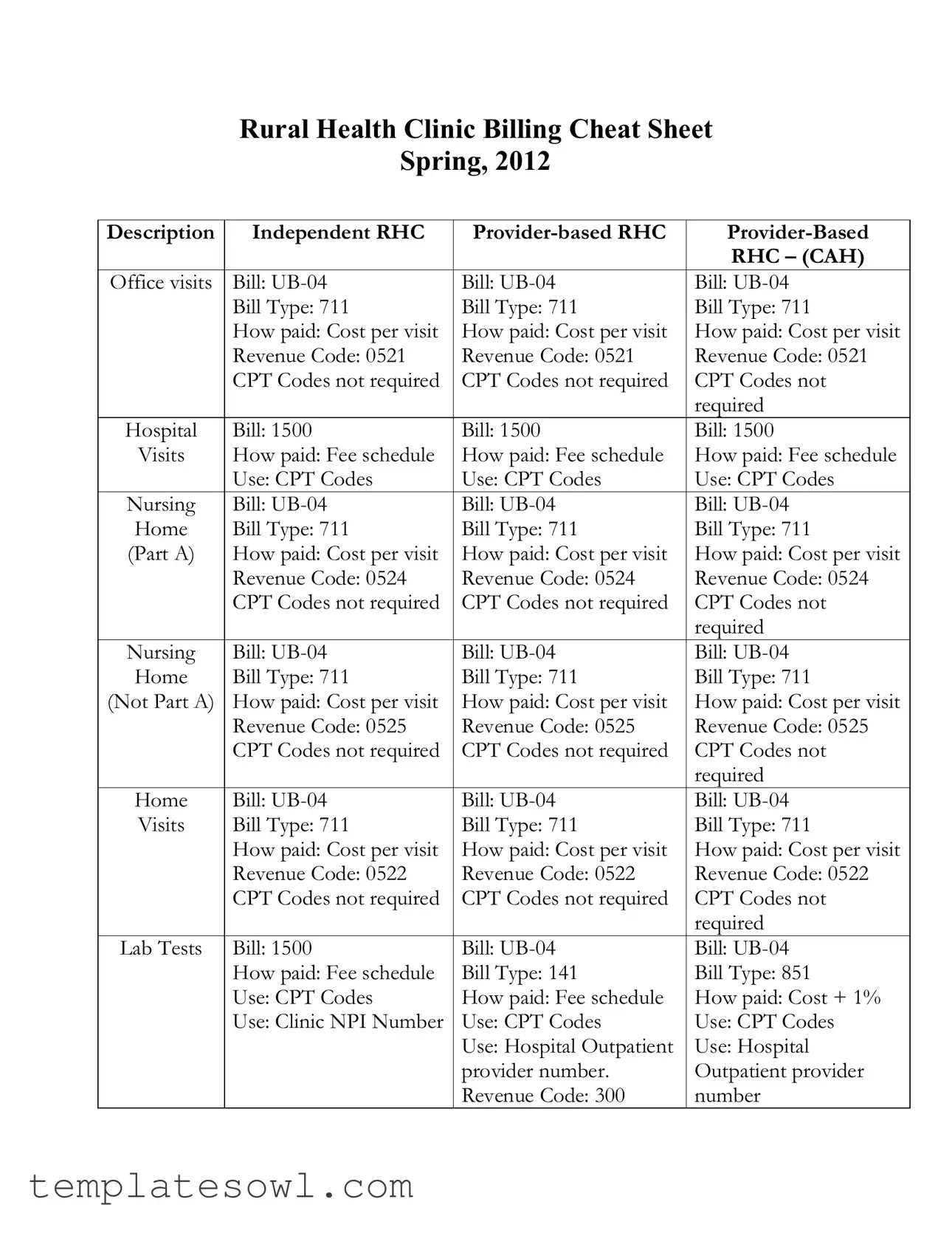Fill Out Your Rural Health Clinic Billing Cheat Form