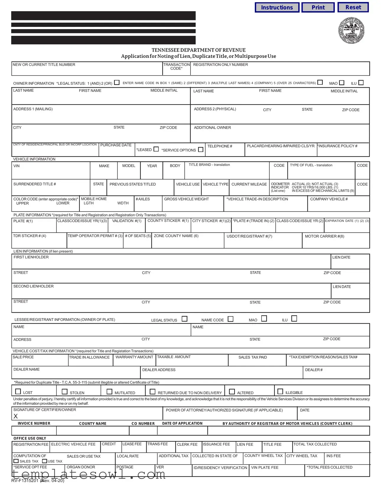Fill Out Your Rv F1315201 Form