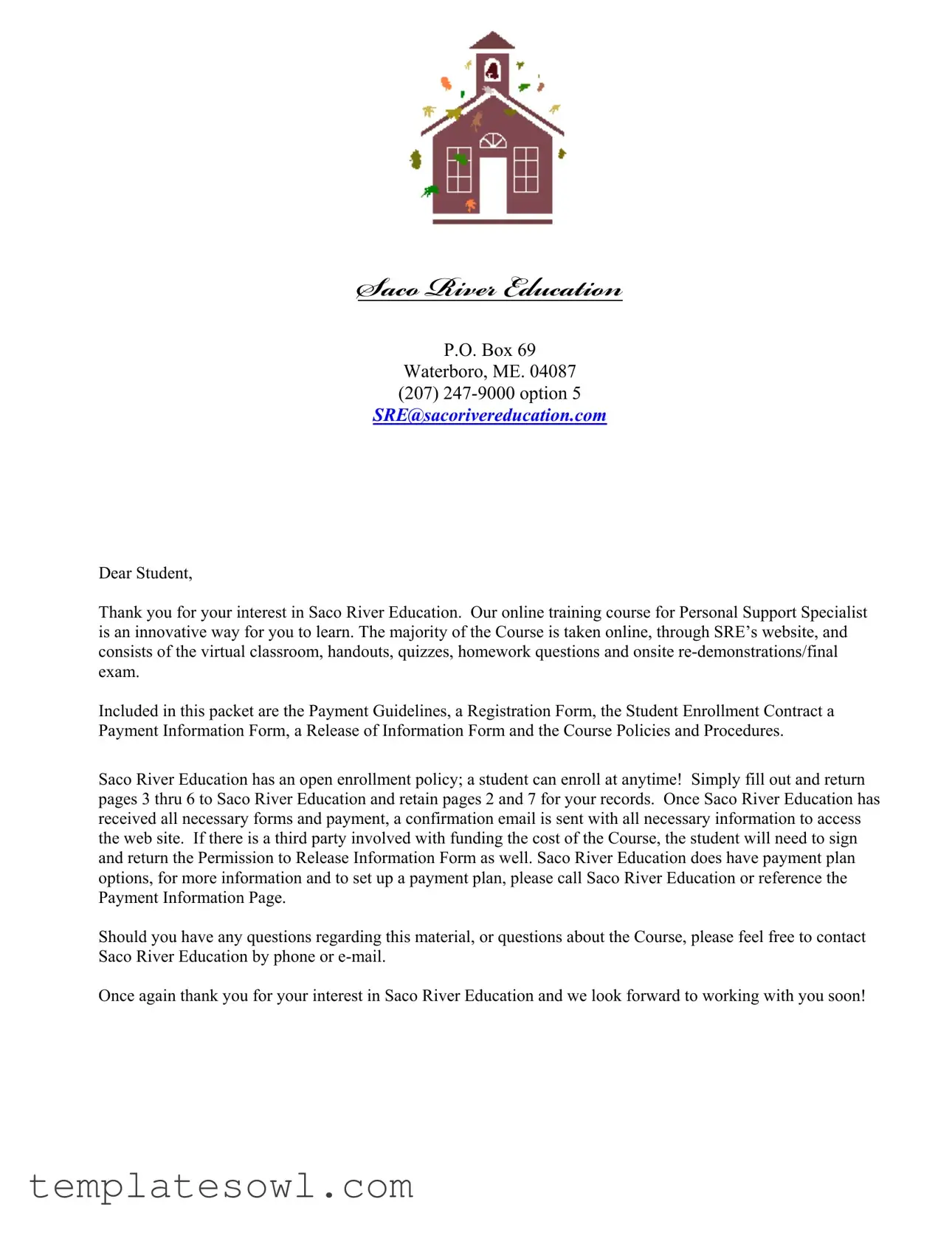 Fill Out Your Saco River Education Form