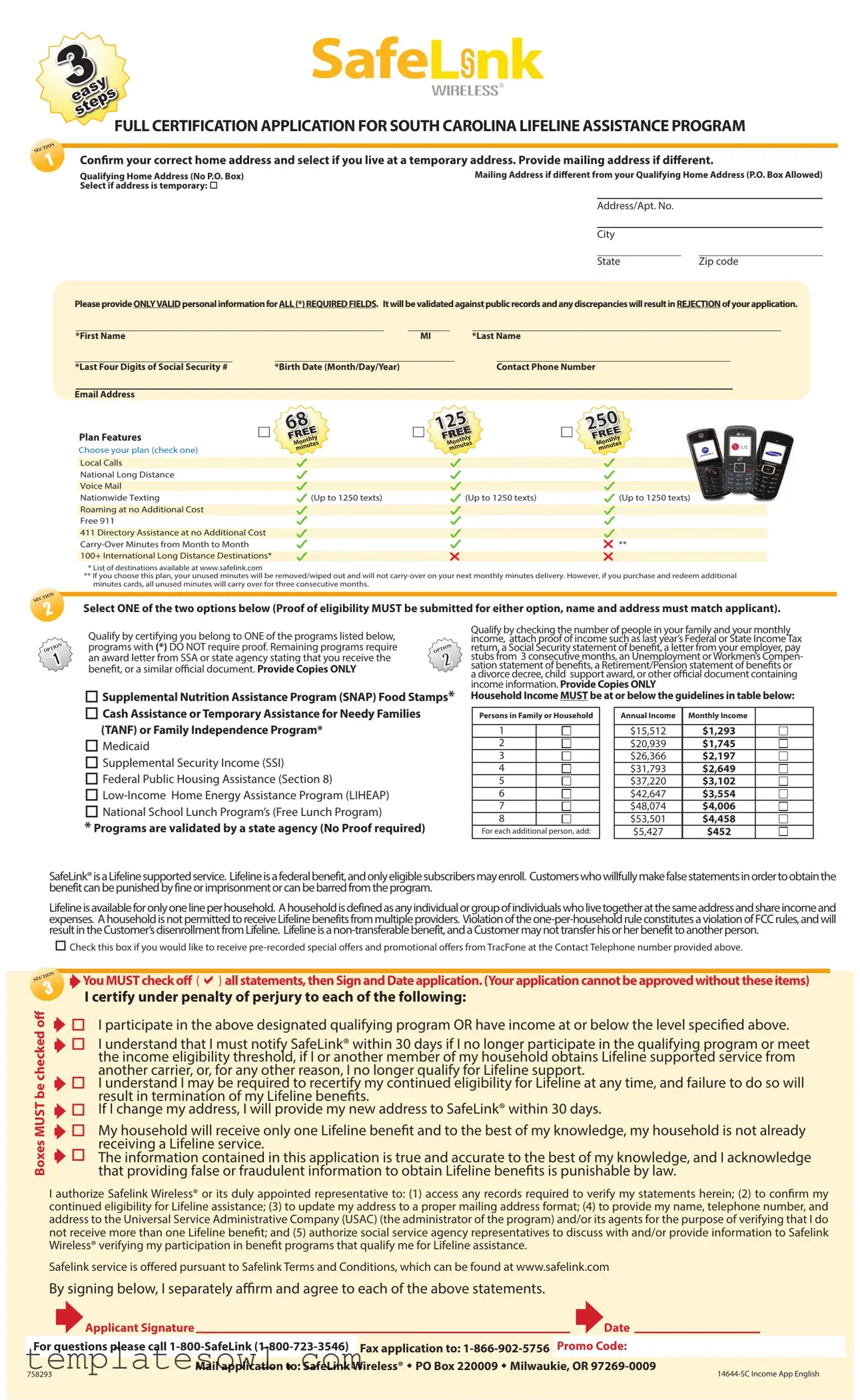 Fill Out Your Safelink Application Form