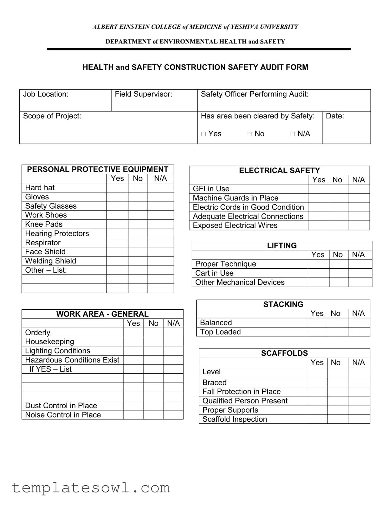 Fill Out Your Safety Construction Audit Form