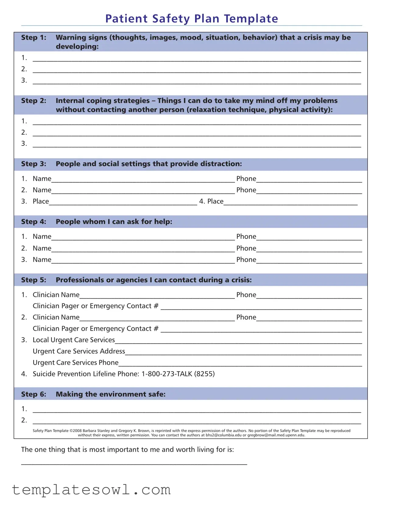 Fill Out Your Safety Plan Form