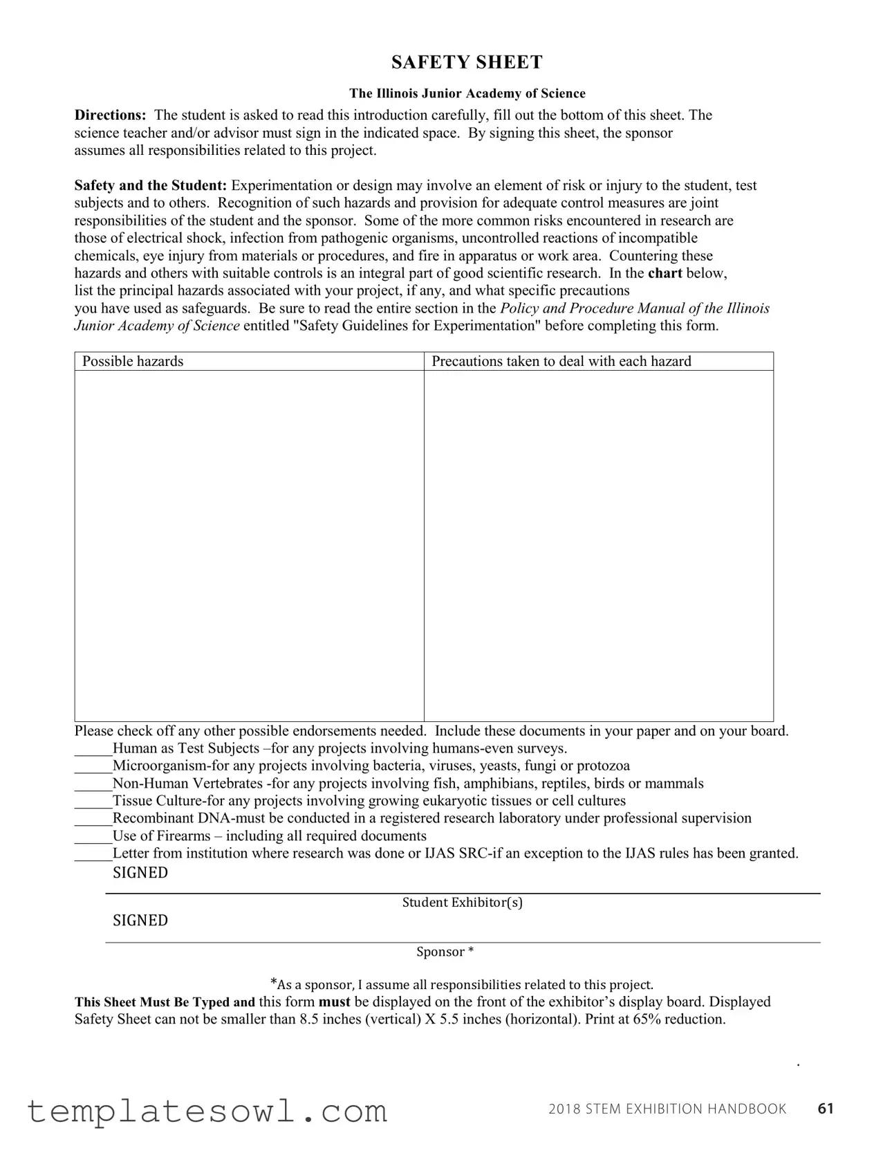 Fill Out Your Safety Sheet Science Fair Form