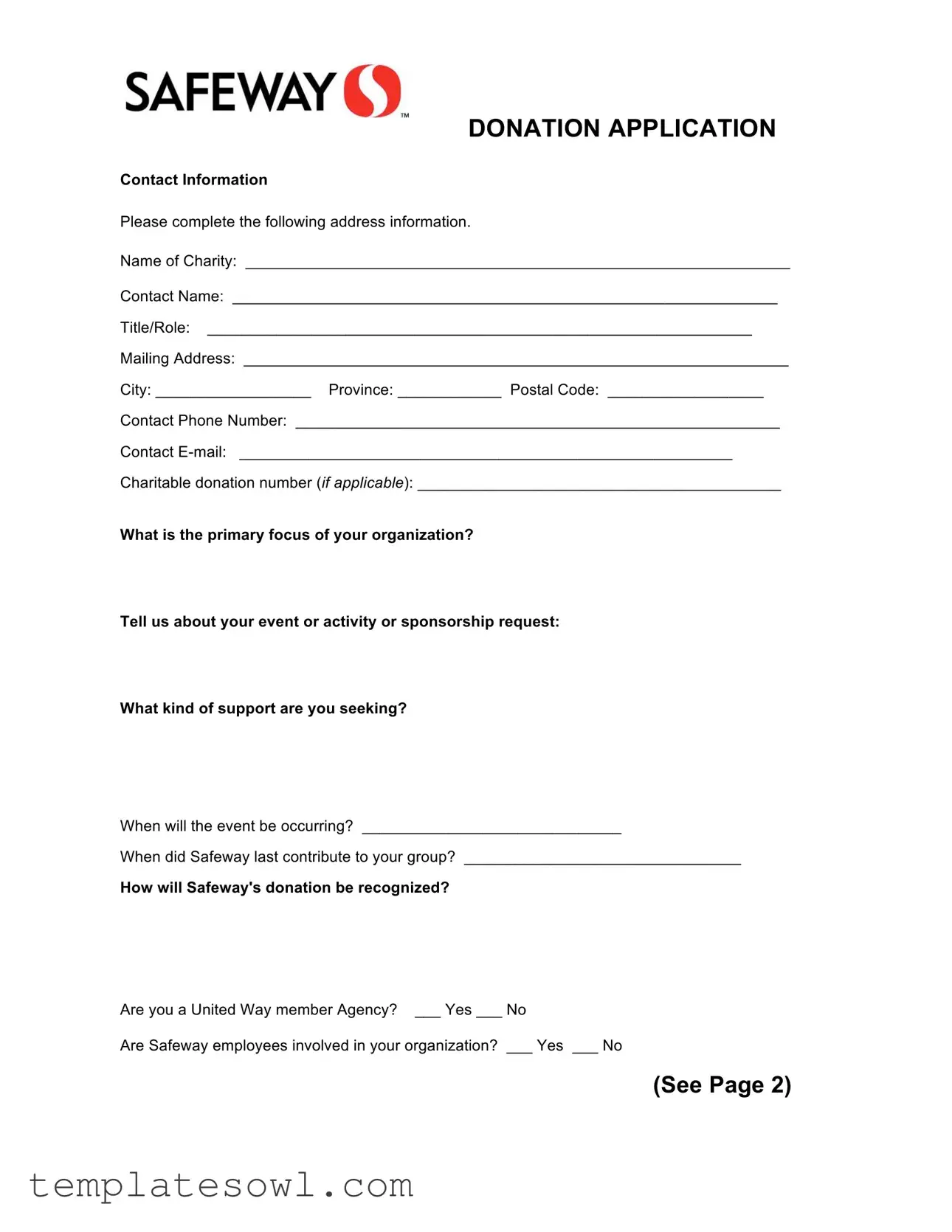 Fill Out Your Safeway Donation Request Form