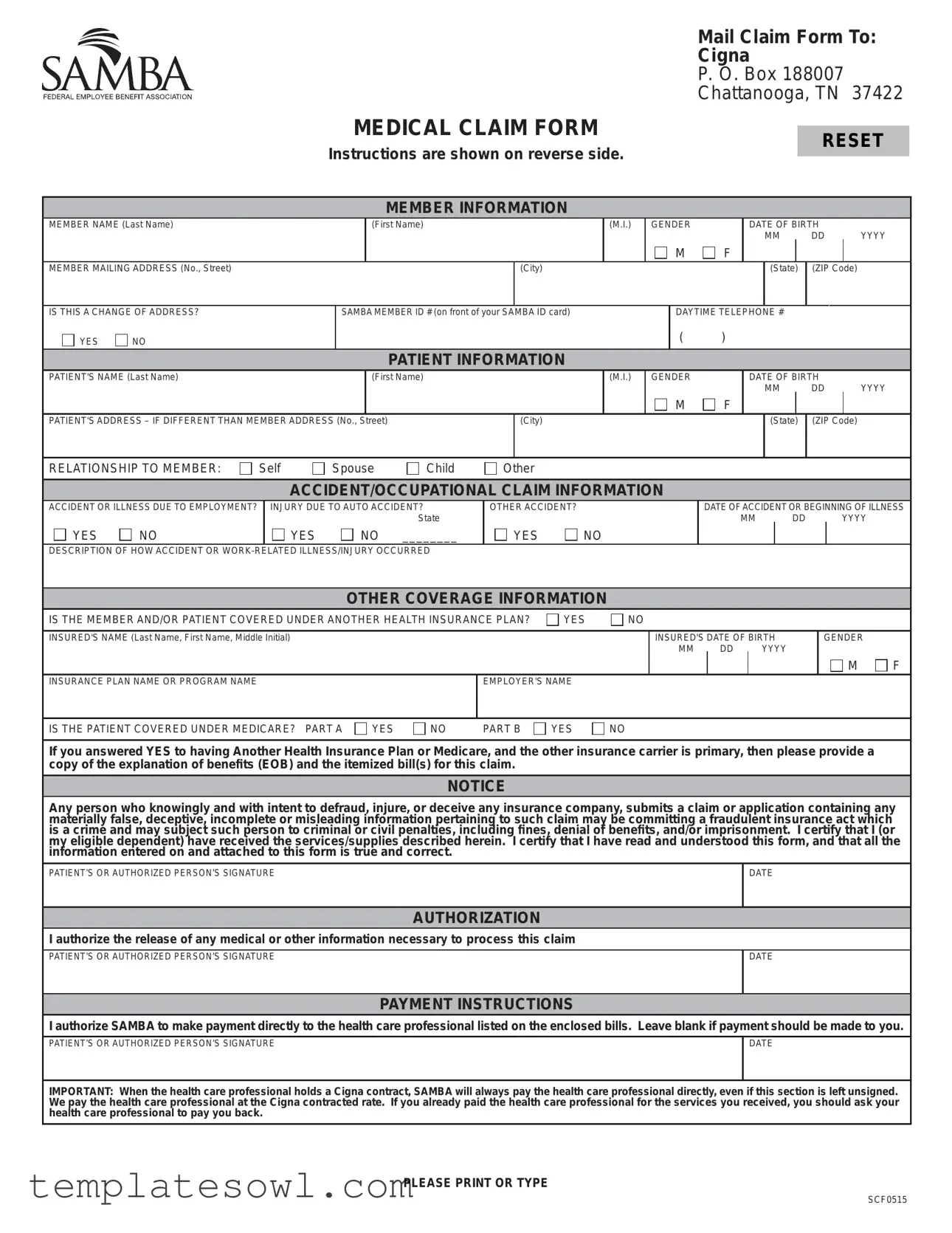 Fill Out Your Samba Insurance Claim Form
