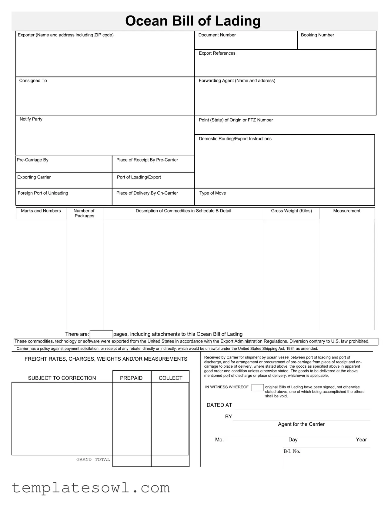 Fill Out Your Sample Ocean Bill Of Lading Form