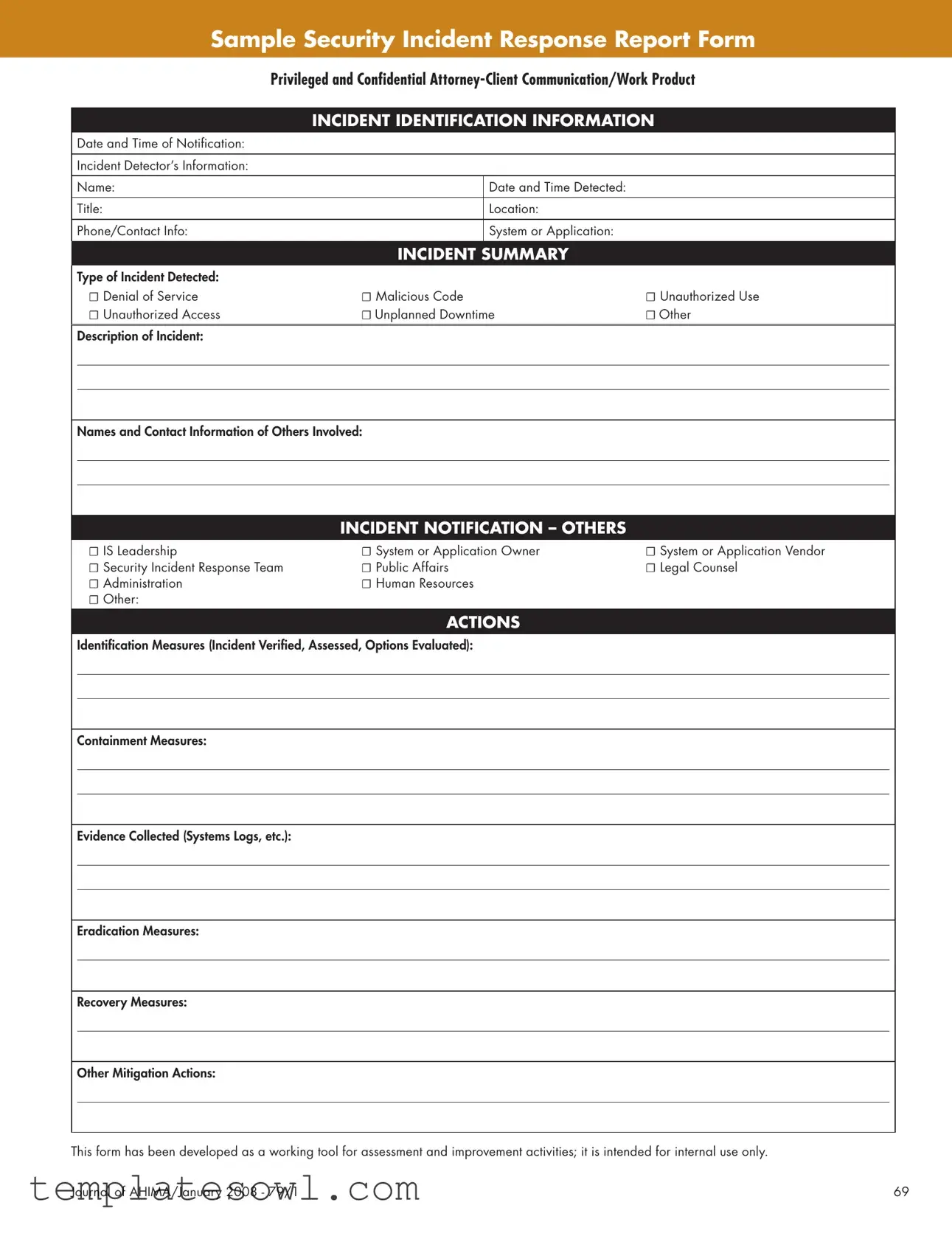 Fill Out Your Sample Security Incident Report Form
