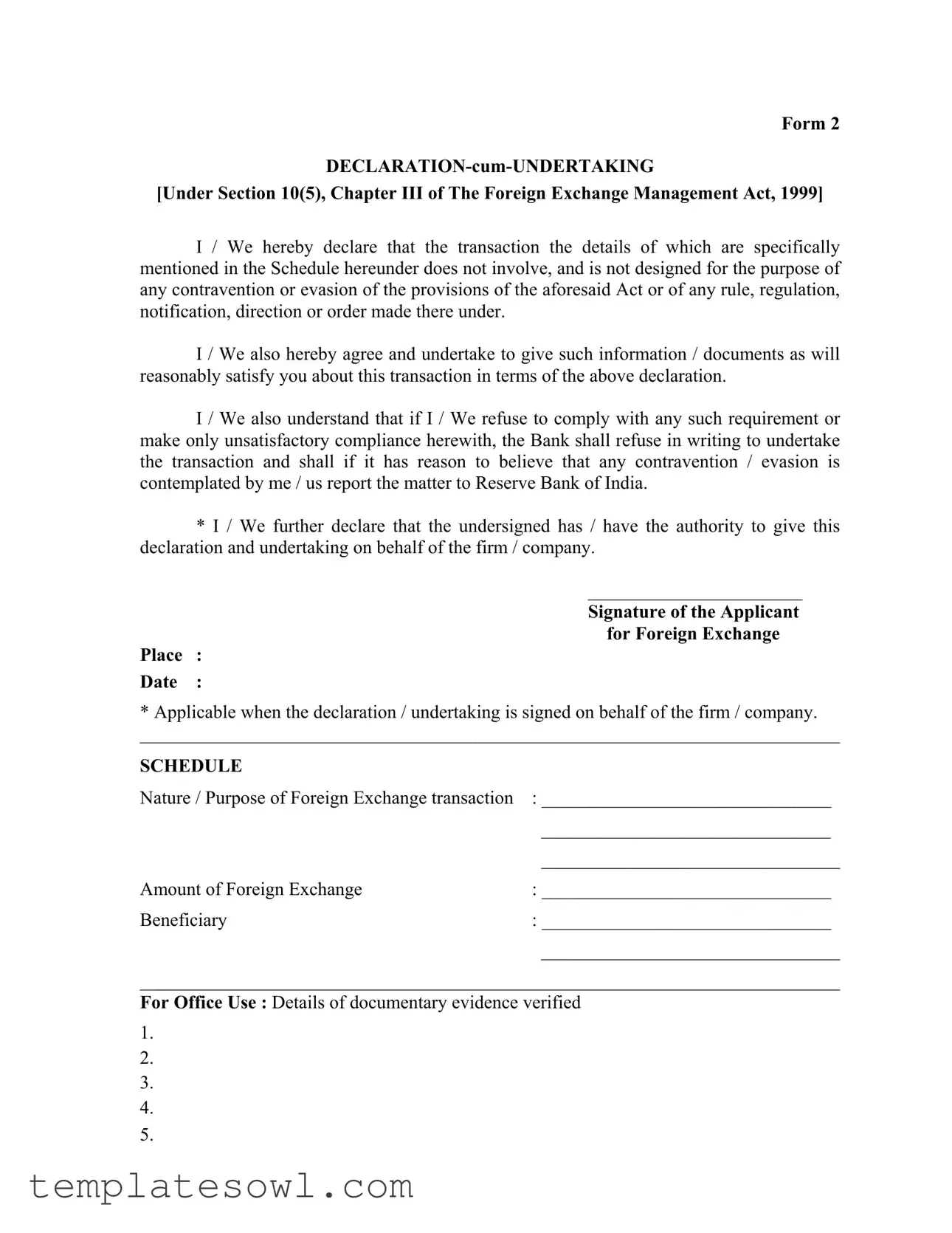 Fill Out Your Sample Undertaking Form
