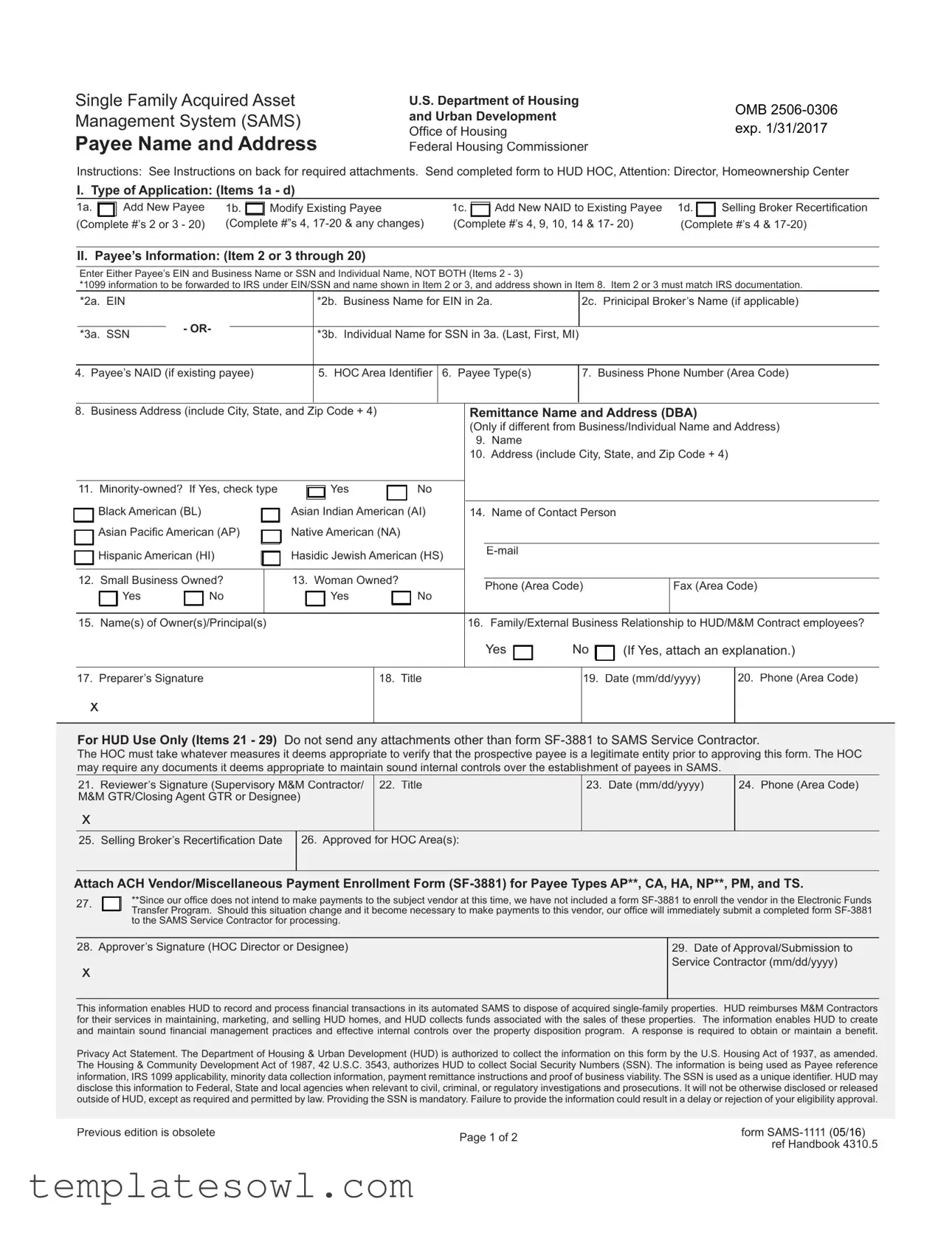 Fill Out Your Sams 1111 Form