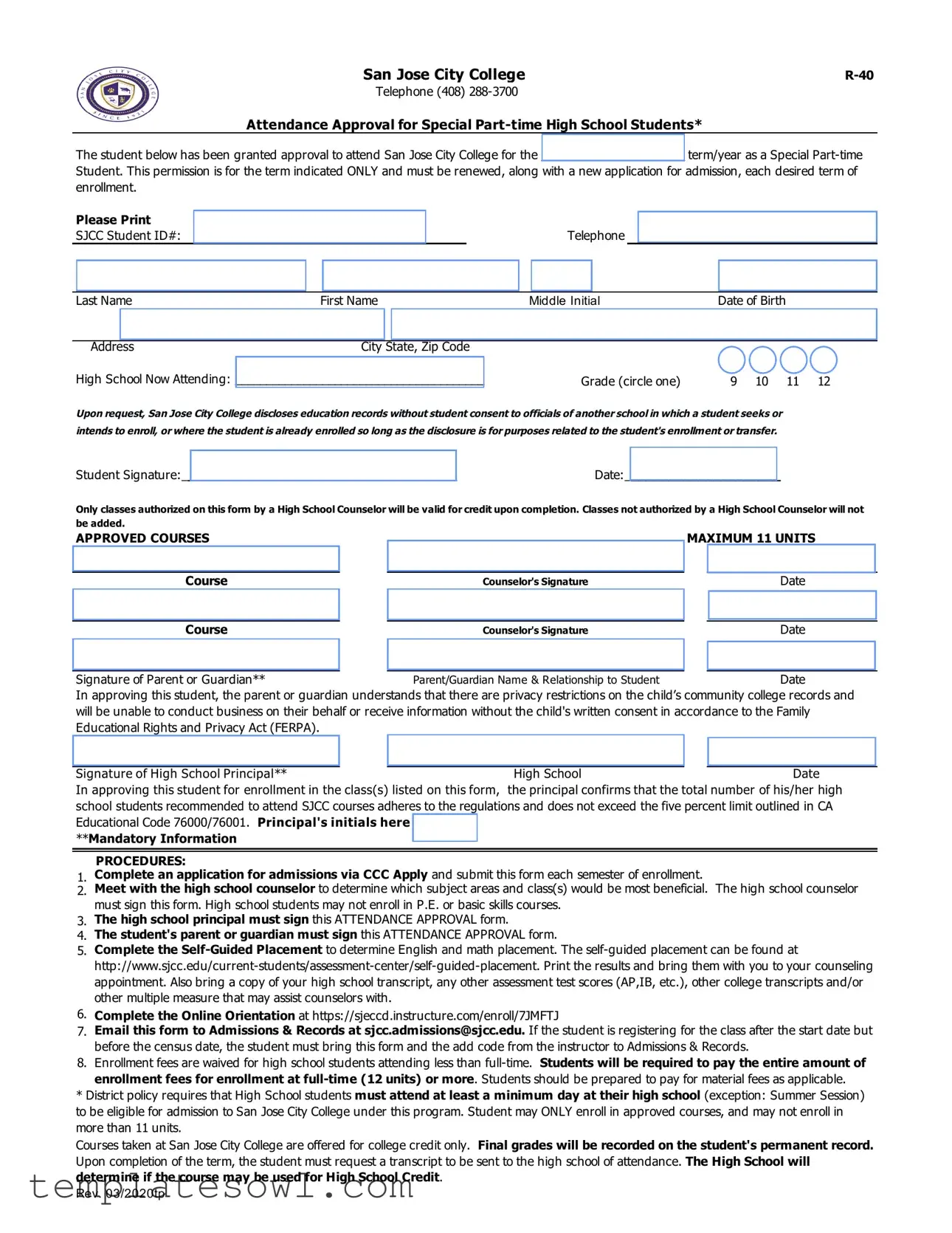 Fill Out Your San Jose R 40 Form