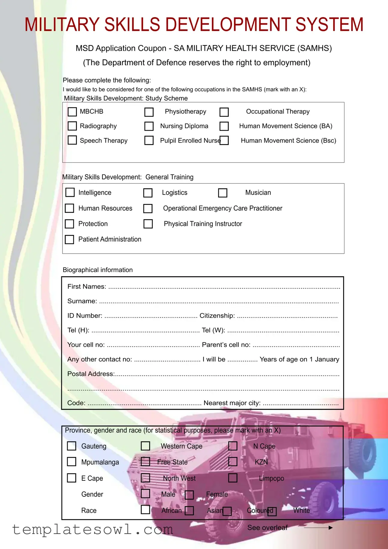 Fill Out Your Sandf Army Application Form