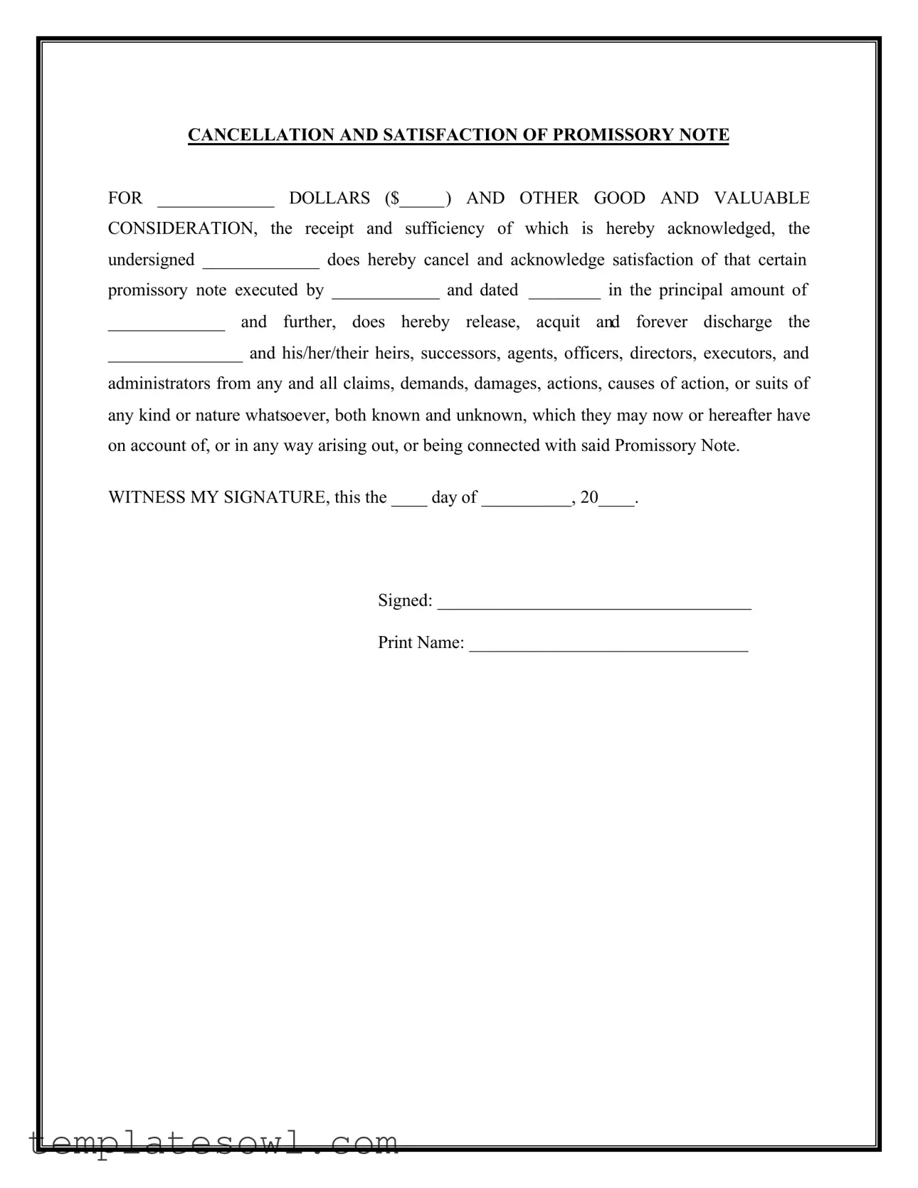 Fill Out Your Satisfactory Note Sample Form