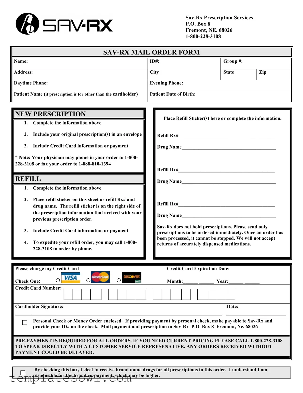 Fill Out Your Sav Rx Order Form