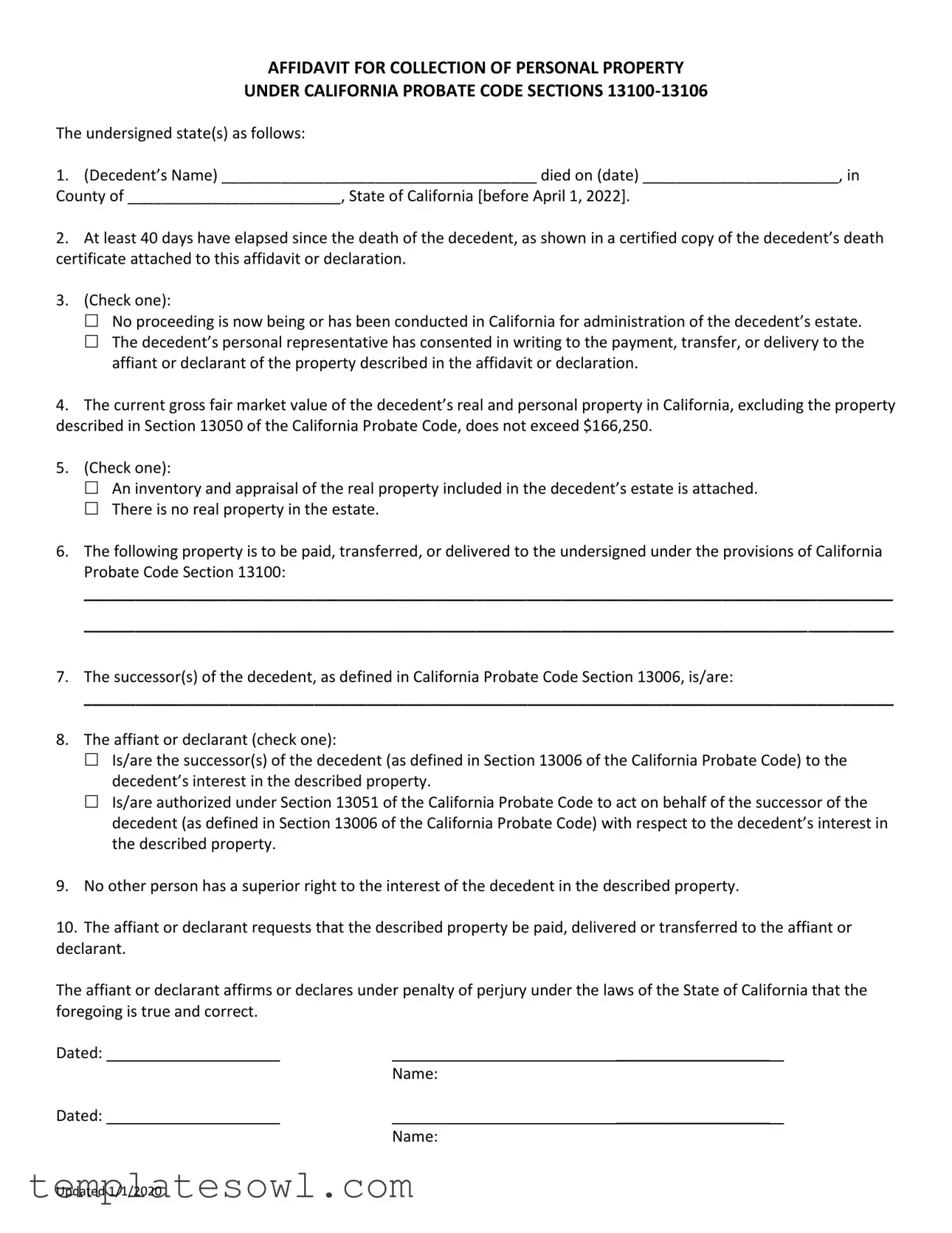 Fill Out Your Sb 13100 Probate Form