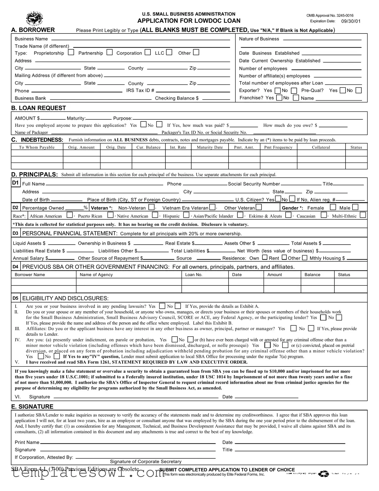 Fill Out Your Sba 4 L Form