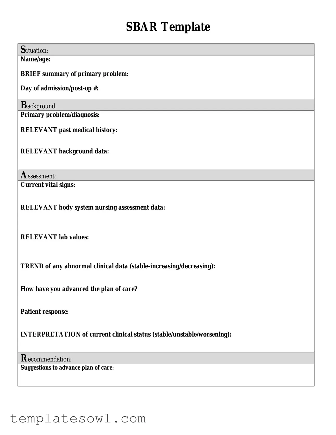 Fill Out Your Sbar Form