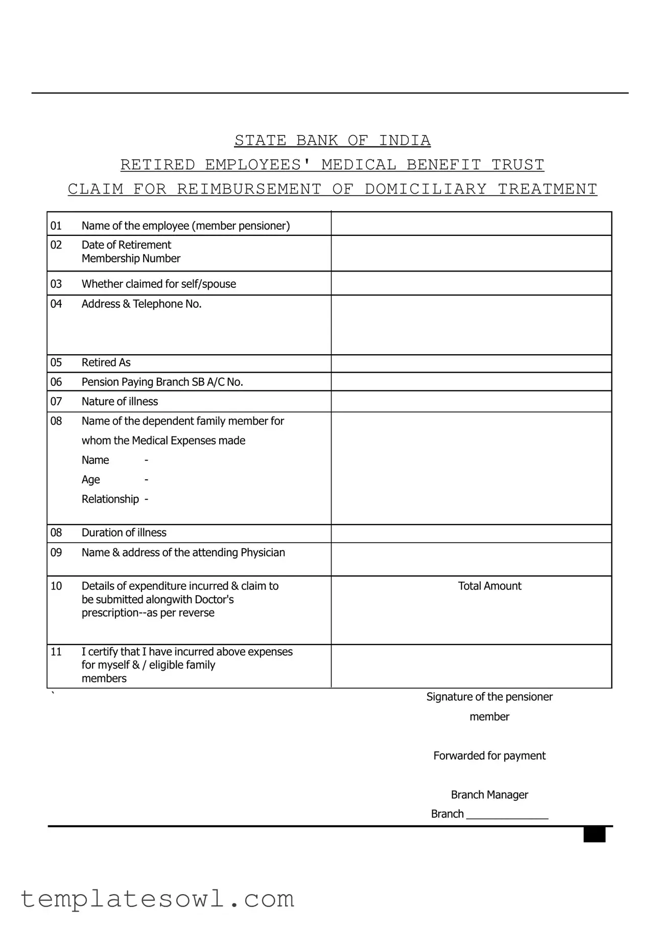 Fill Out Your Sbi Retired Employees Medical Benefit Form