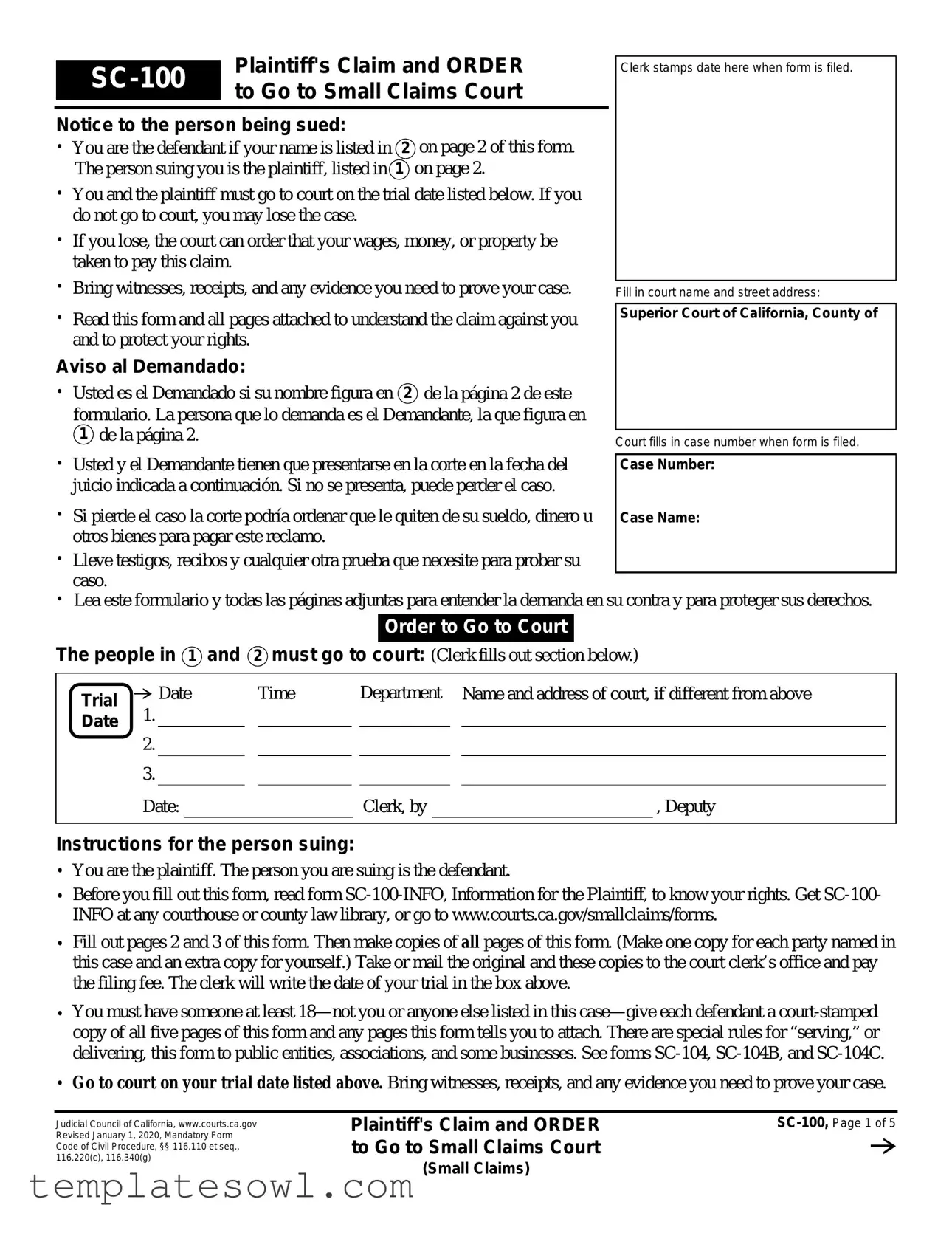 Fill Out Your Sc 100 Form