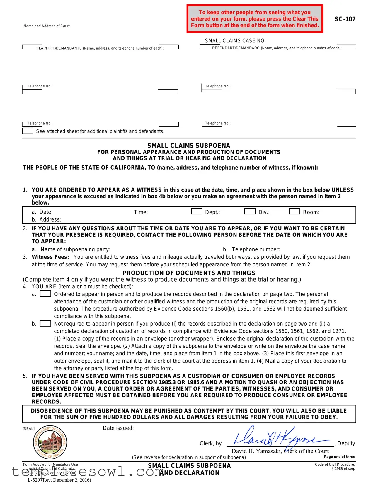 Fill Out Your Sc 107 Form
