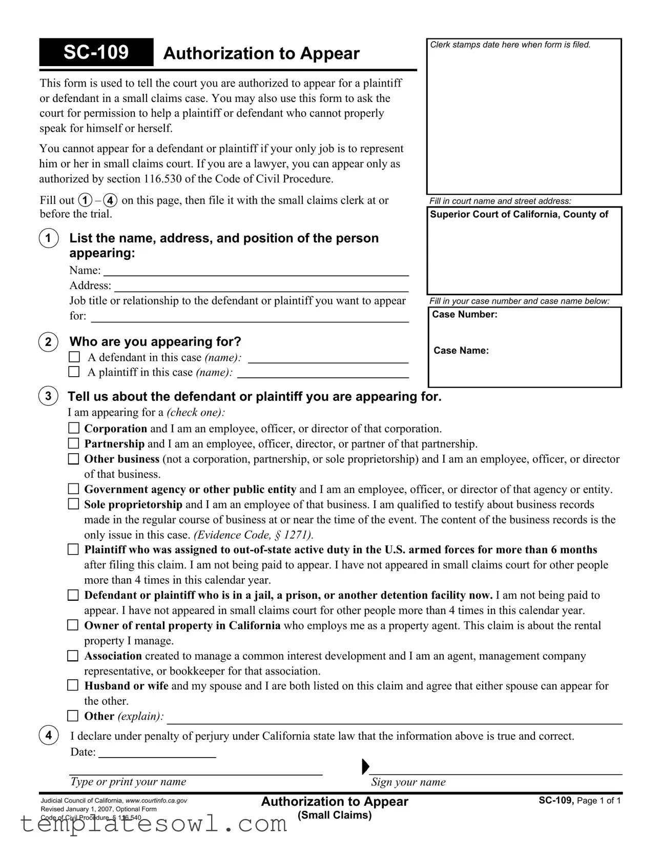 Fill Out Your Sc 109 Form