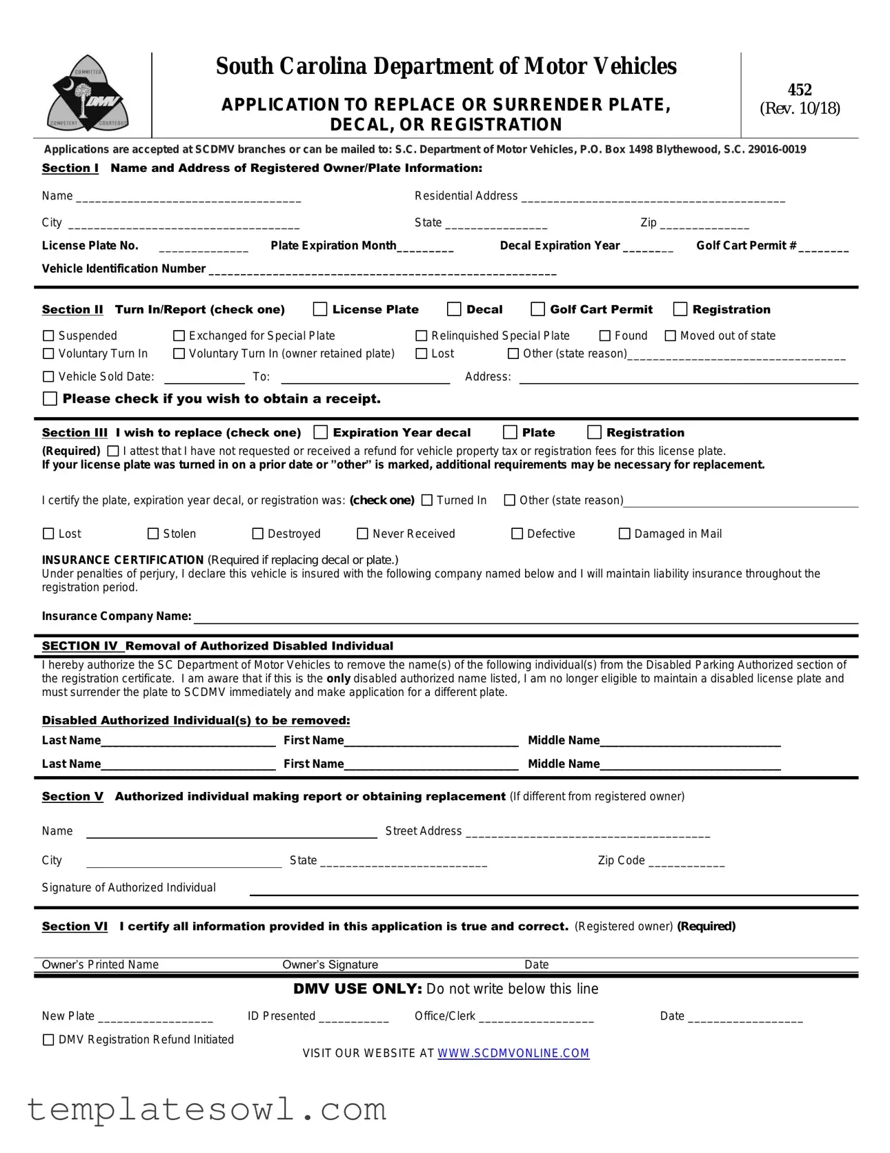 Fill Out Your Sc 452 Dmv Form