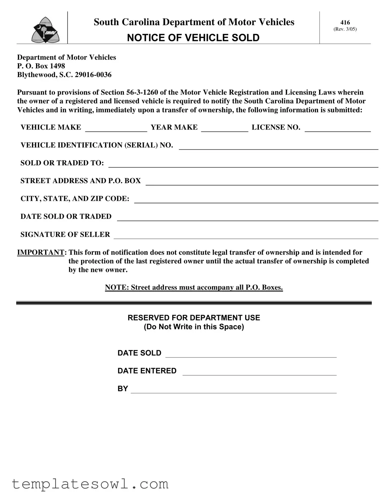 Fill Out Your Sc Dmv 416 Form