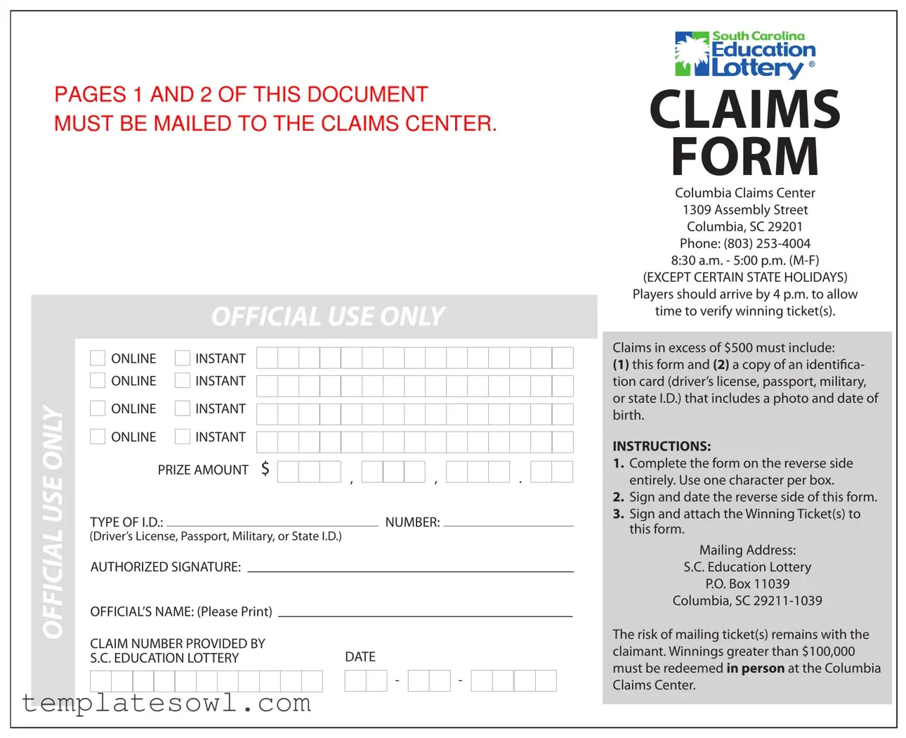 Fill Out Your Sc Ed Lottery Claim Form