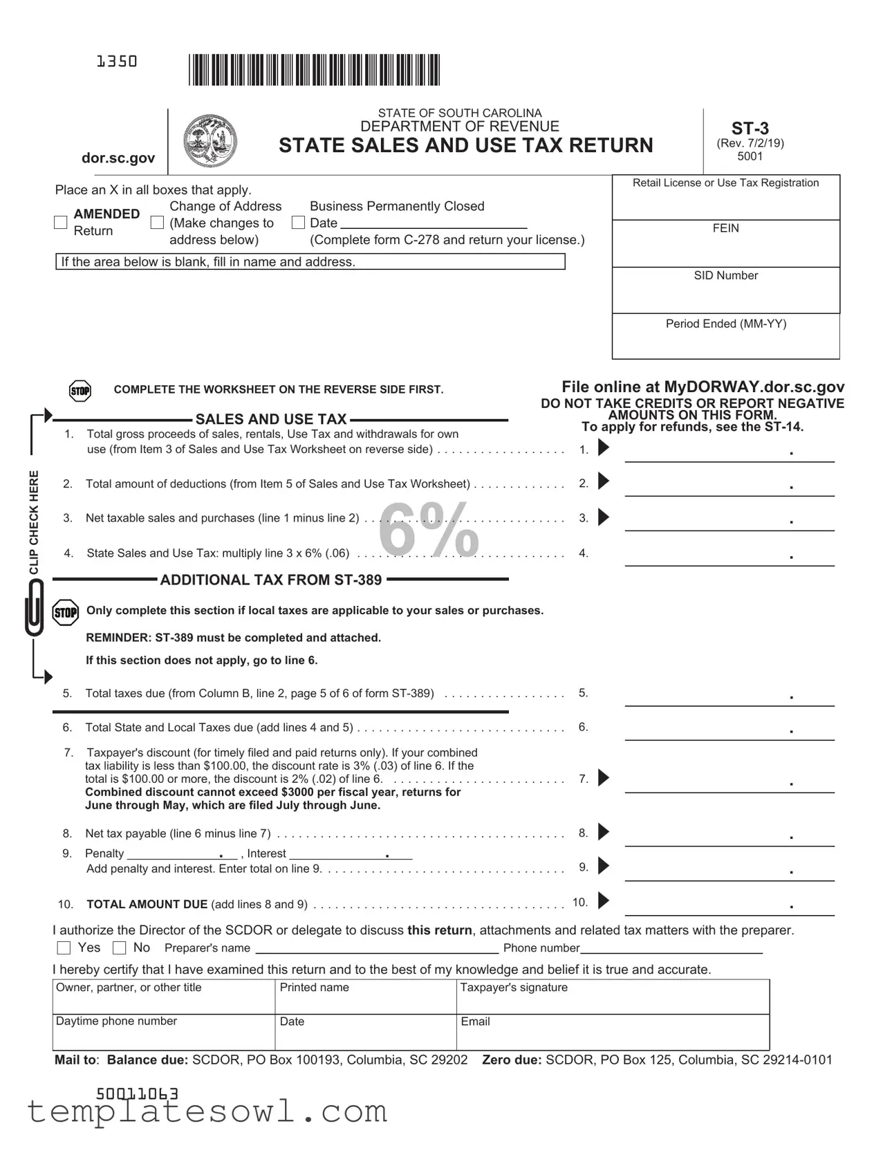 Fill Out Your Sc St 3 Sales Form