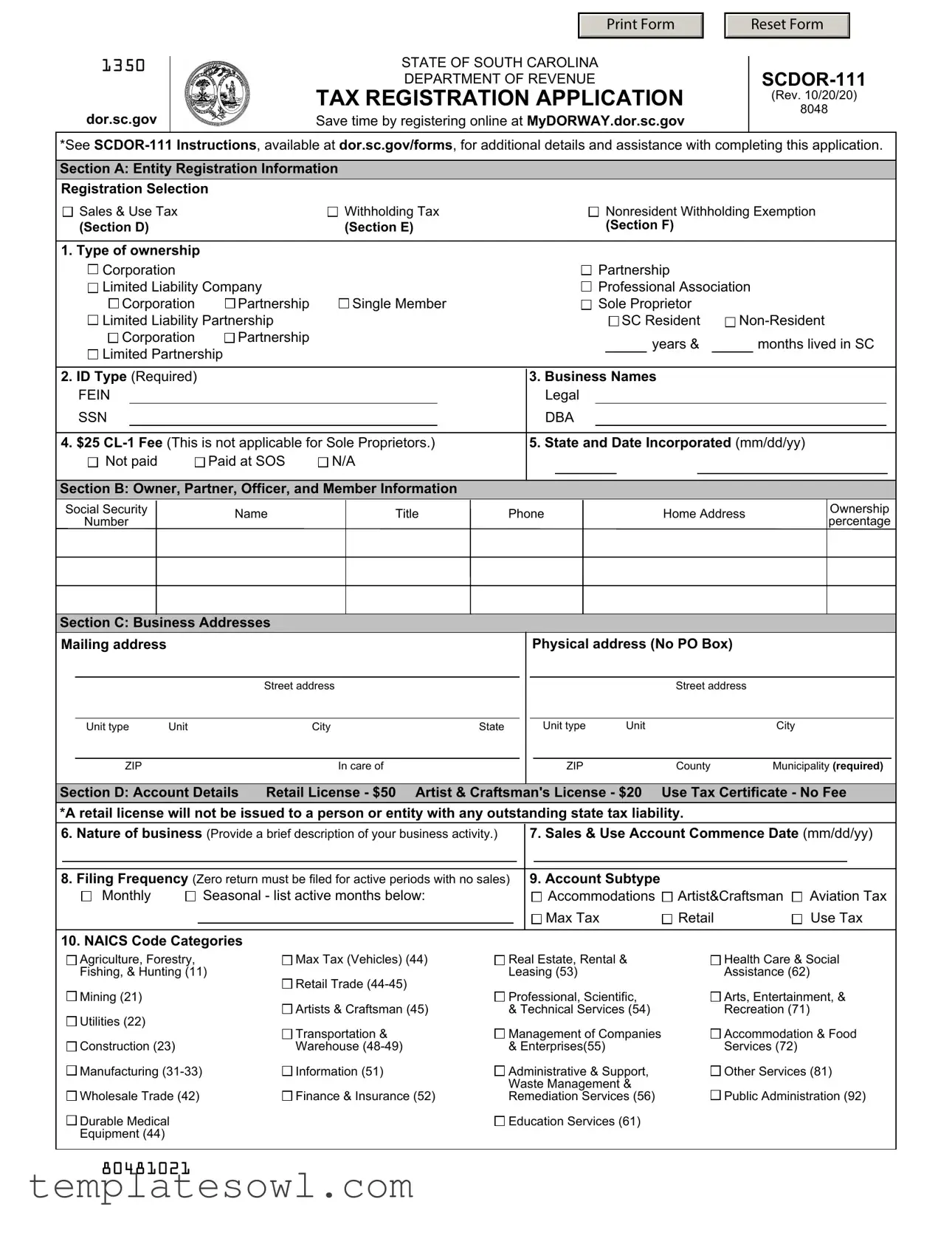 Fill Out Your Scdor 111 Form