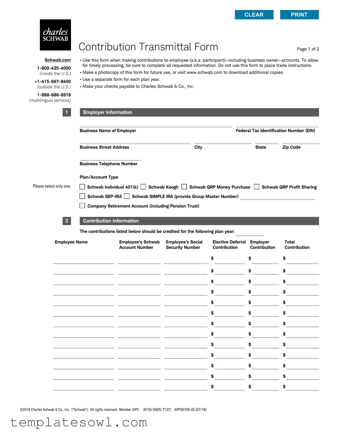 Fill Out Your Schwab Contribution Transmittal Form