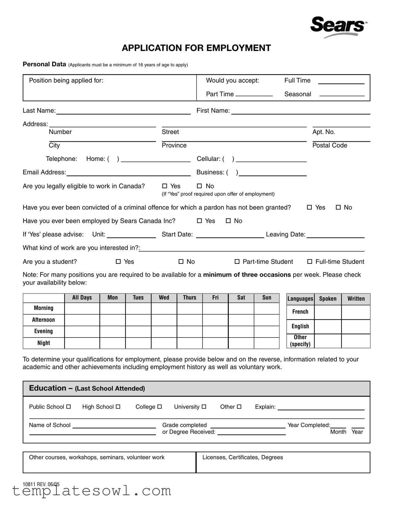 Fill Out Your Sears Job Application Form