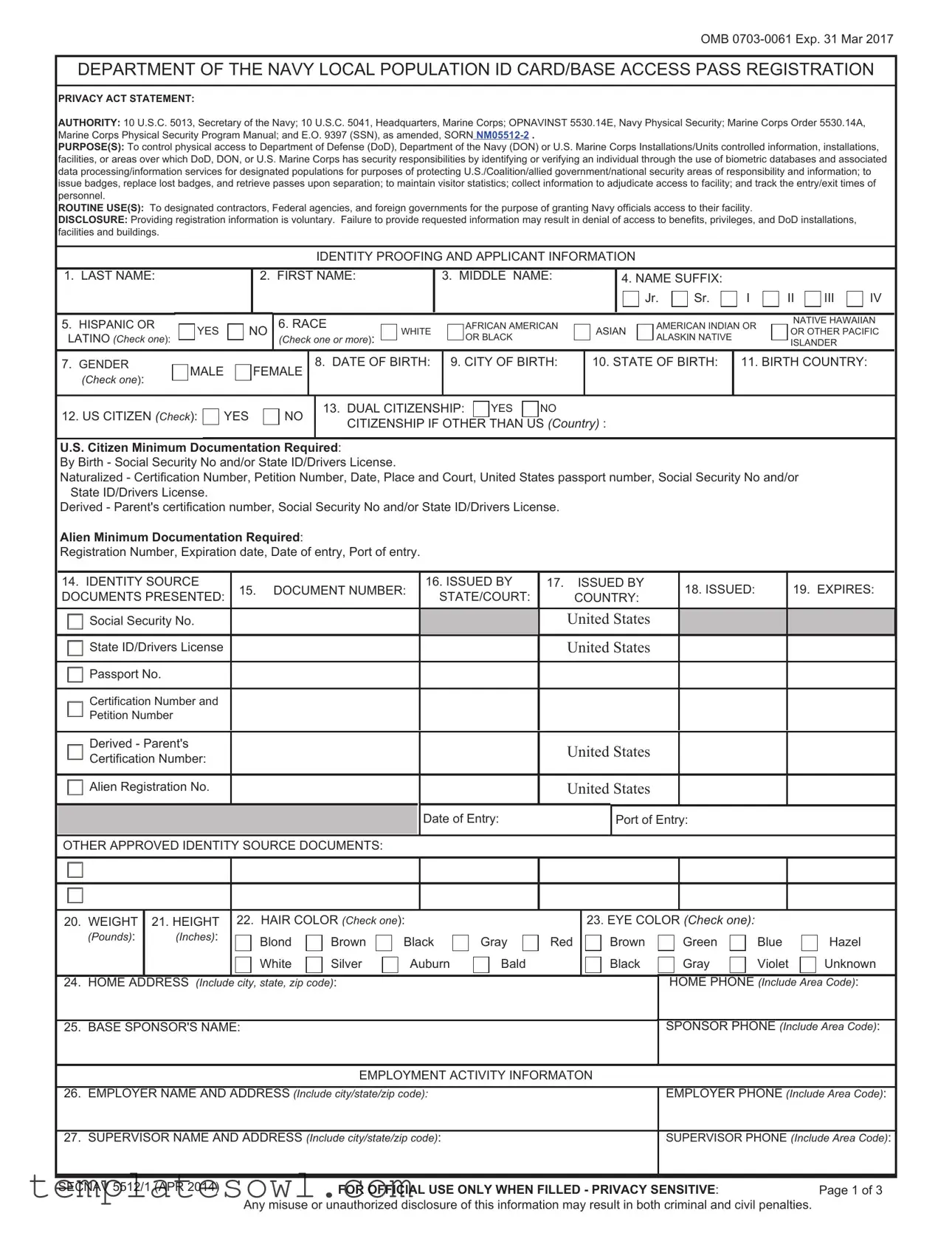 Fill Out Your Secnav 5512 1 Form