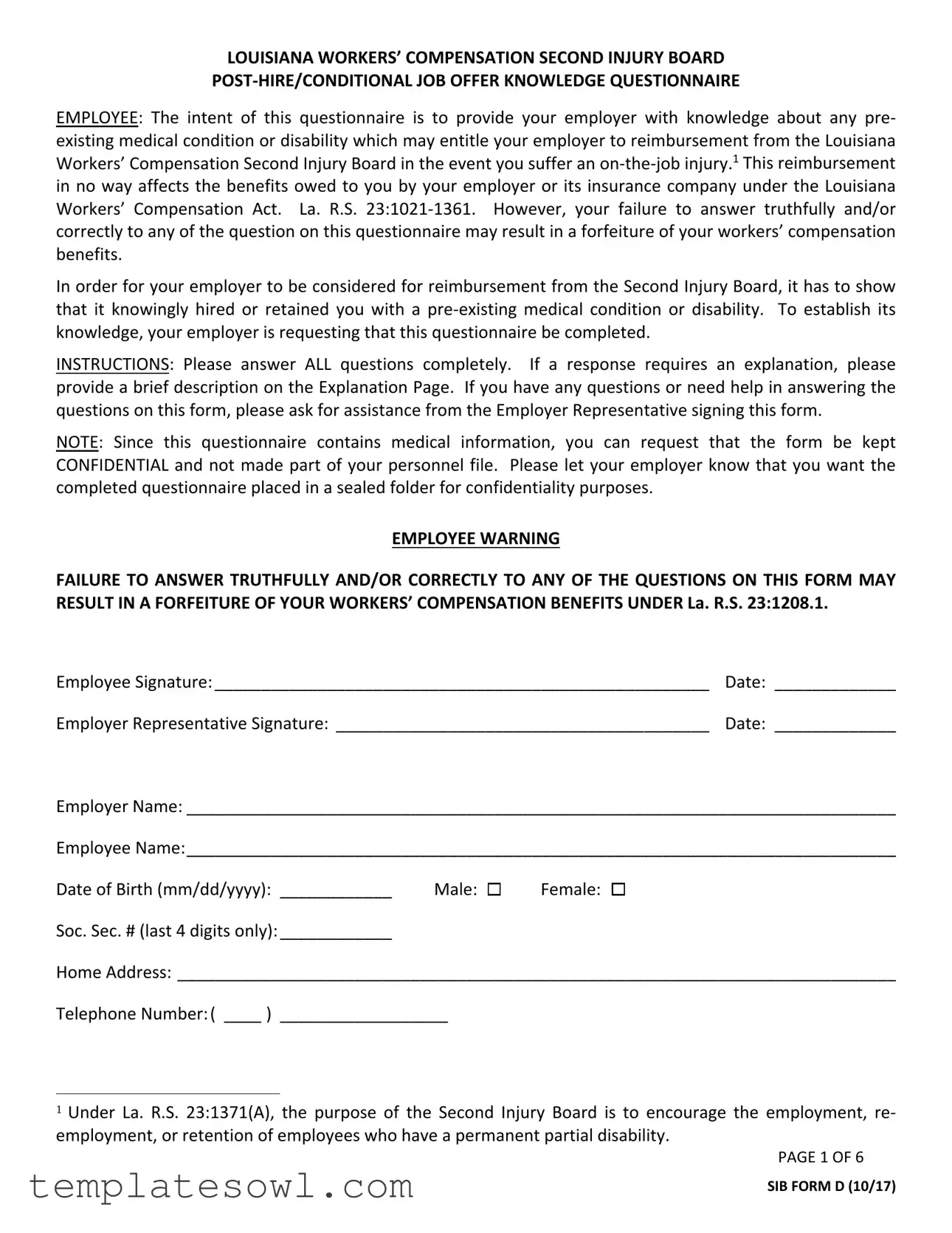 Fill Out Your Second Injury Questionnaire Form
