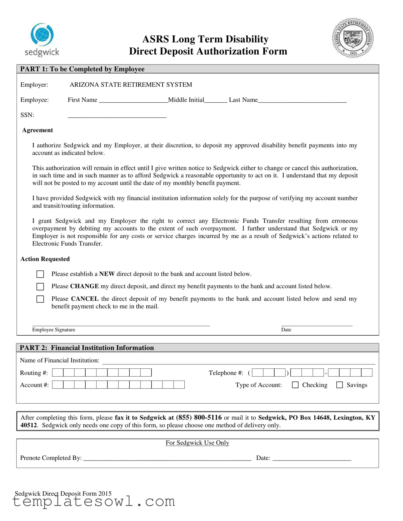 Fill Out Your Sedgwick Direct Deposit Form