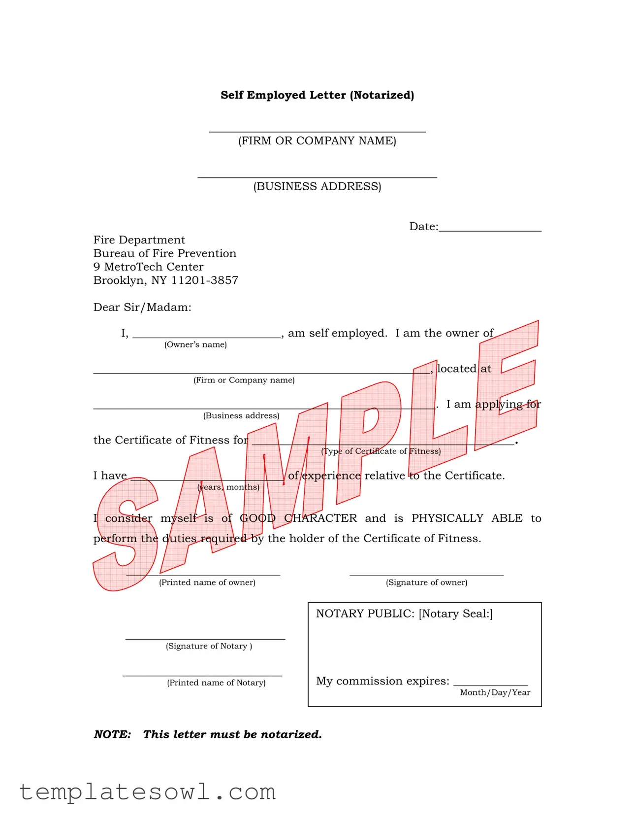 Fill Out Your Self Employed Letter Form