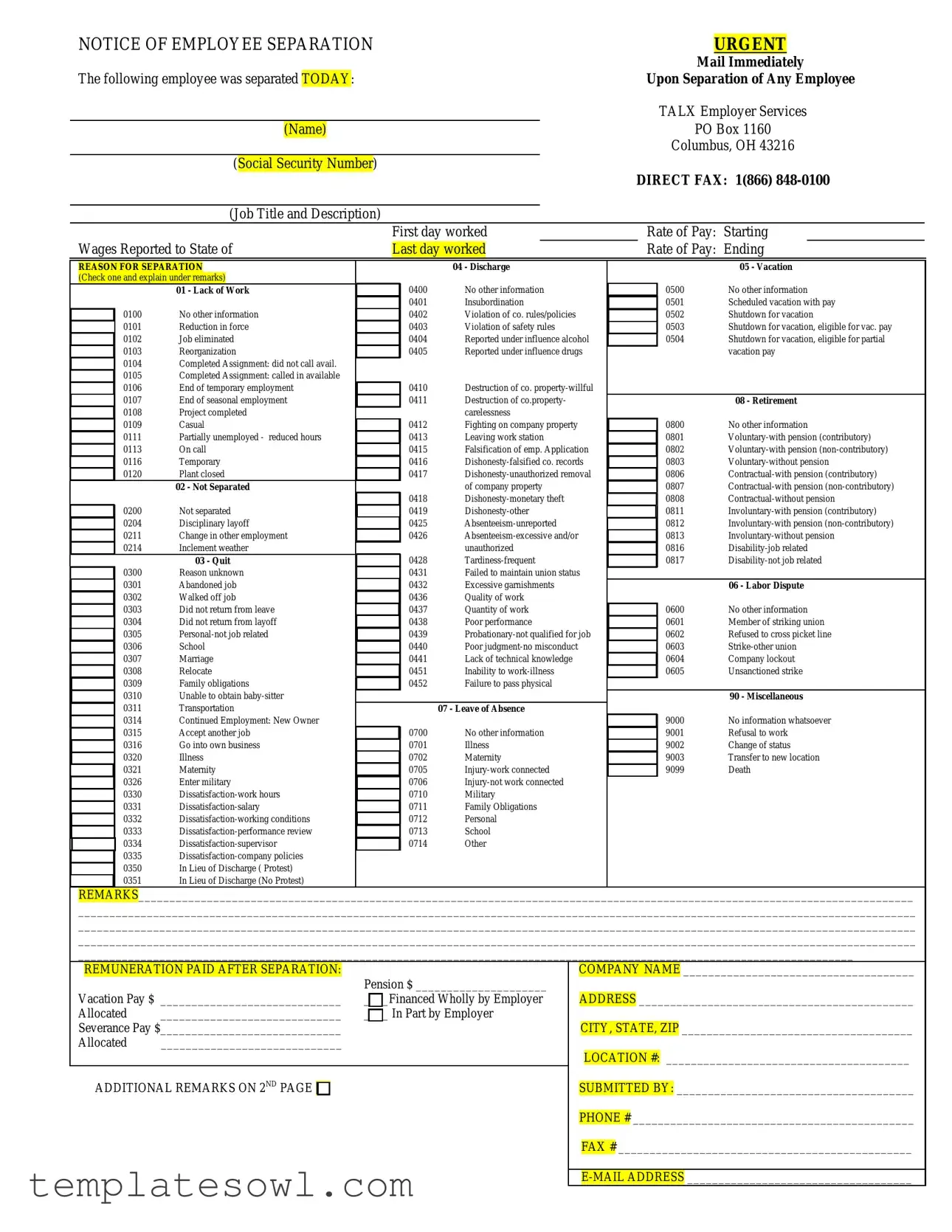 Fill Out Your Separation Notice Form