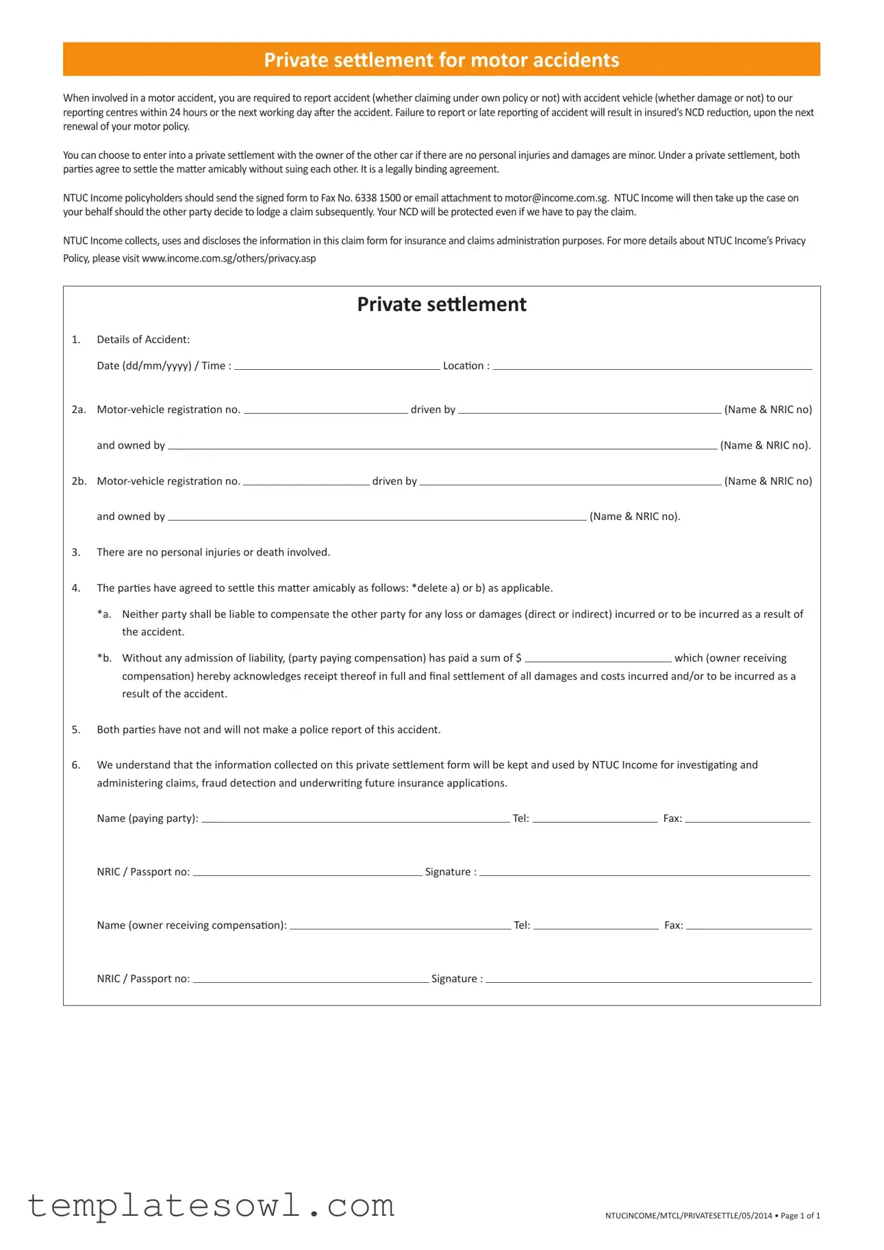 Fill Out Your Settlement Motor Accident Form
