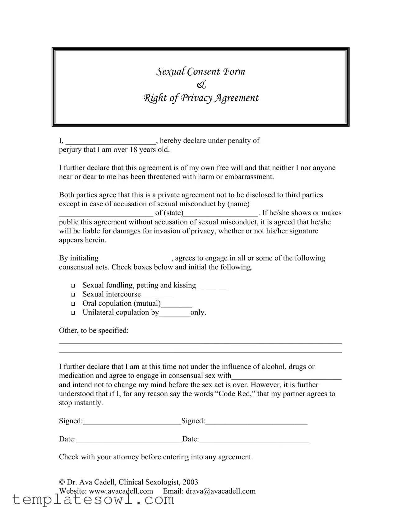 Fill Out Your Sex Contract Form