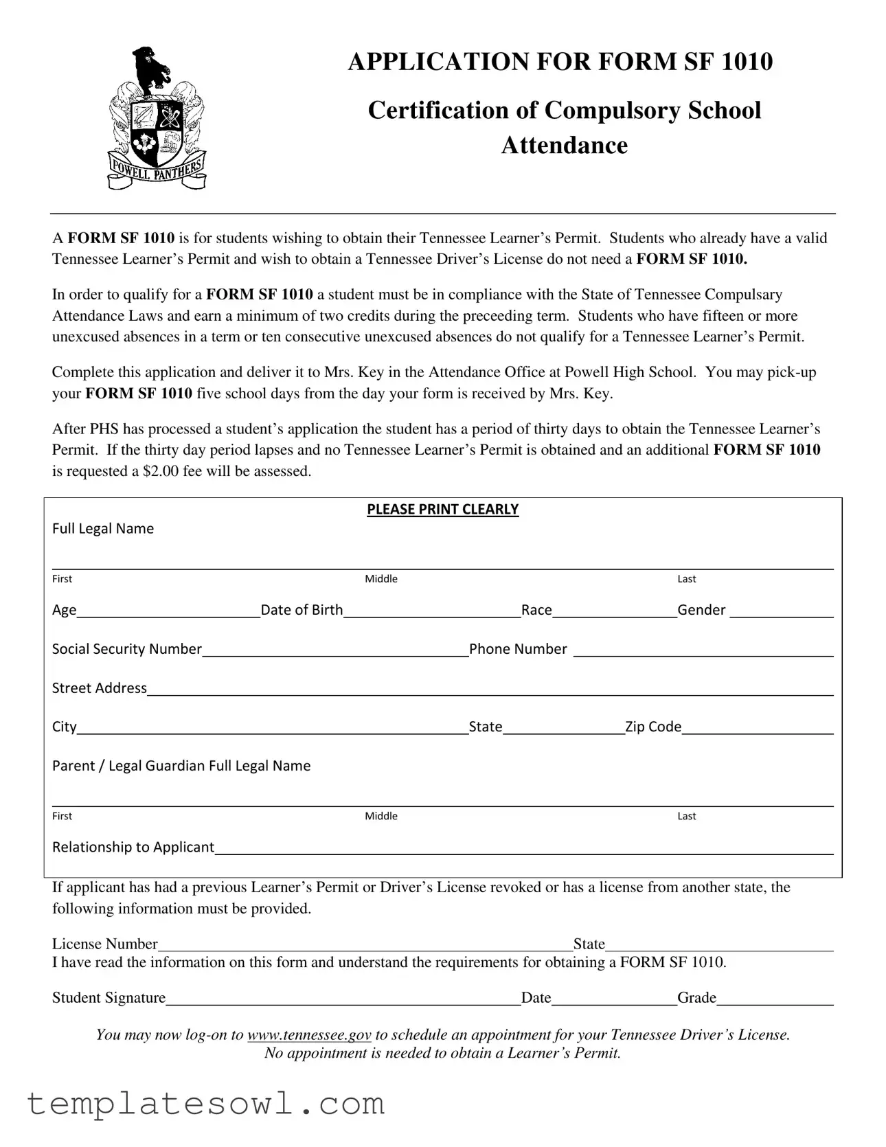 Fill Out Your Sf1010 School Form