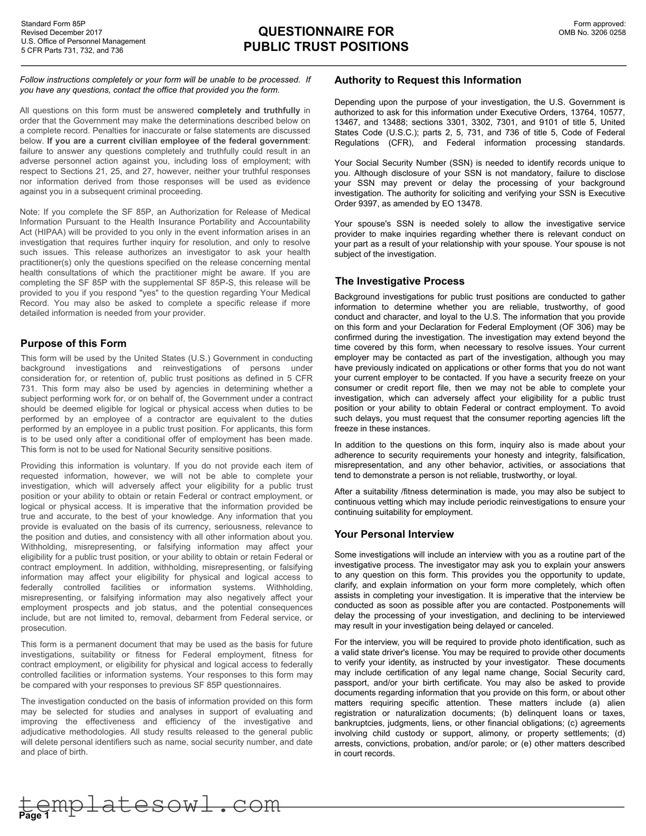 Fill Out Your Sf85P Form