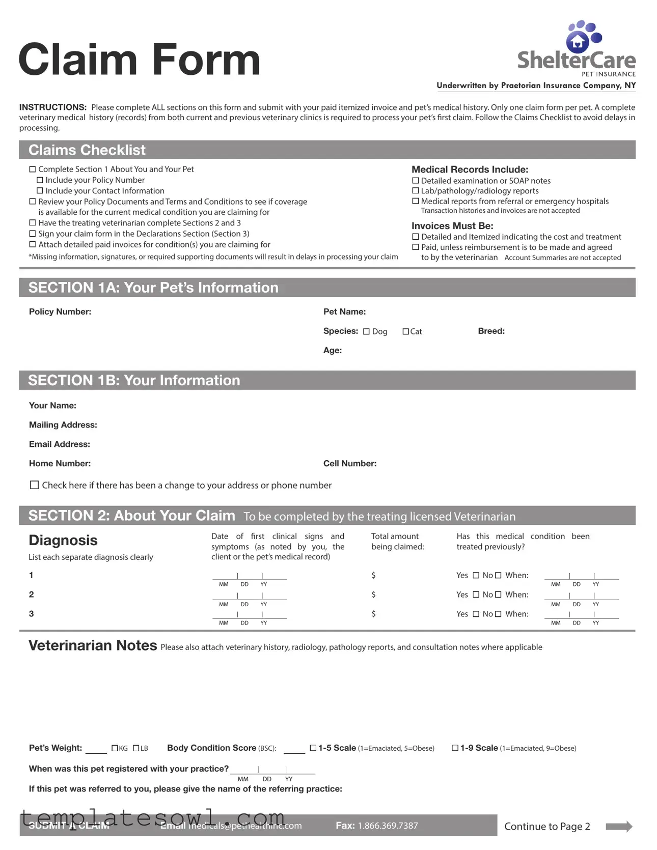 Fill Out Your Shelter Care Claim Form