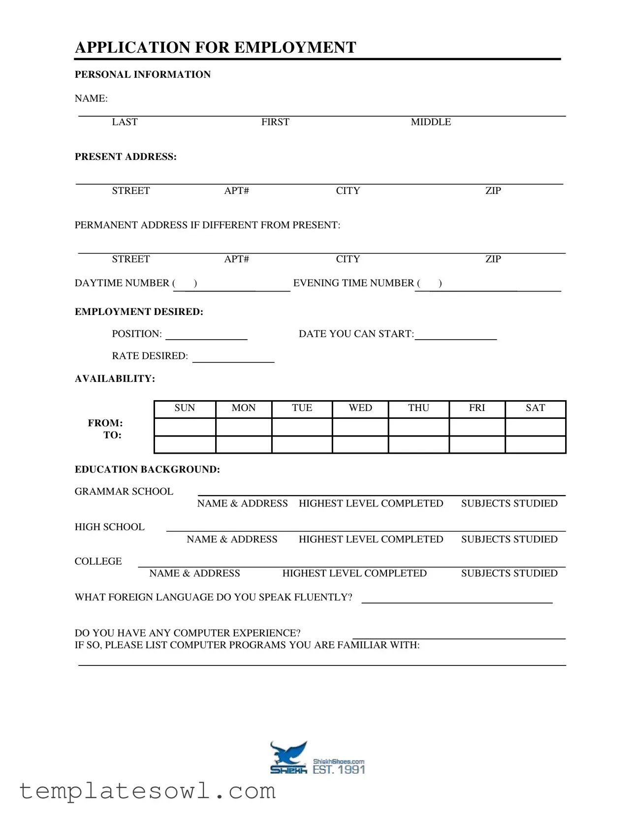 Fill Out Your Shiekh Shoes Application Form