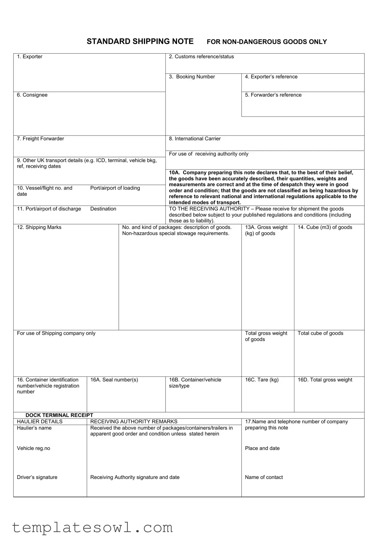Fill Out Your Shipping Note Form