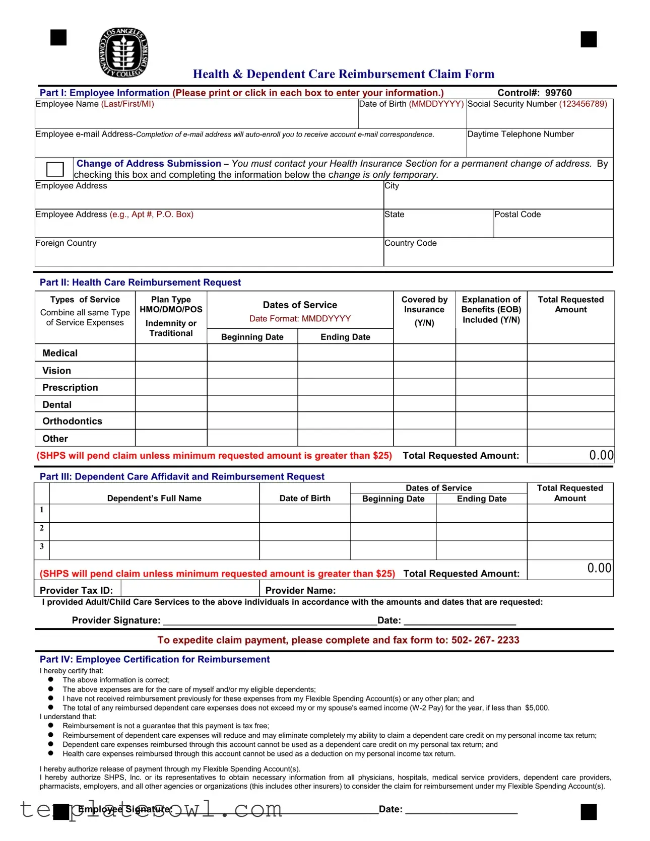 Fill Out Your Shps Reimbursement Form