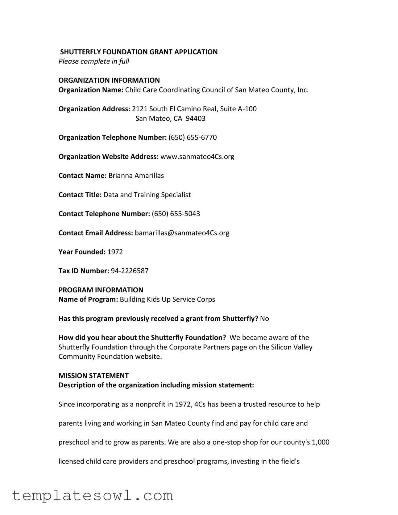 Fill Out Your Shutterfly Foundation Form