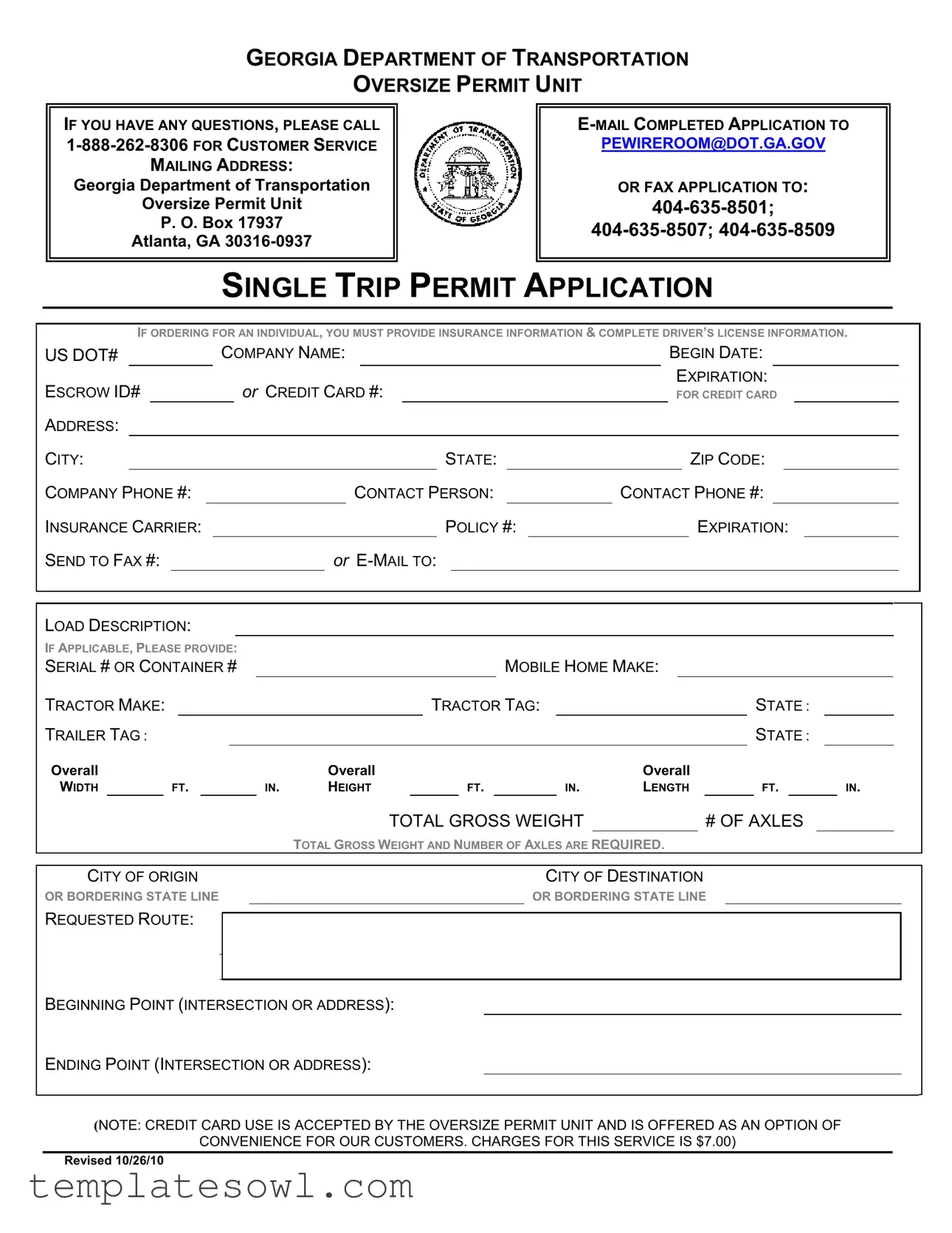 Fill Out Your Single Trip Permit Application Form