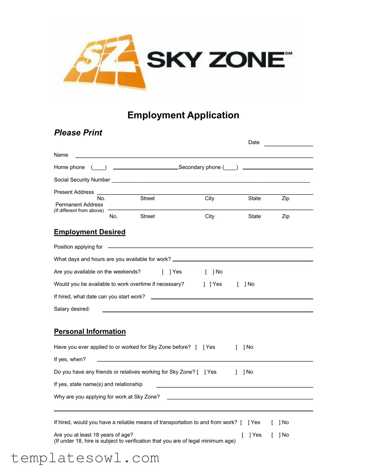 Fill Out Your Sky Zone Application Form
