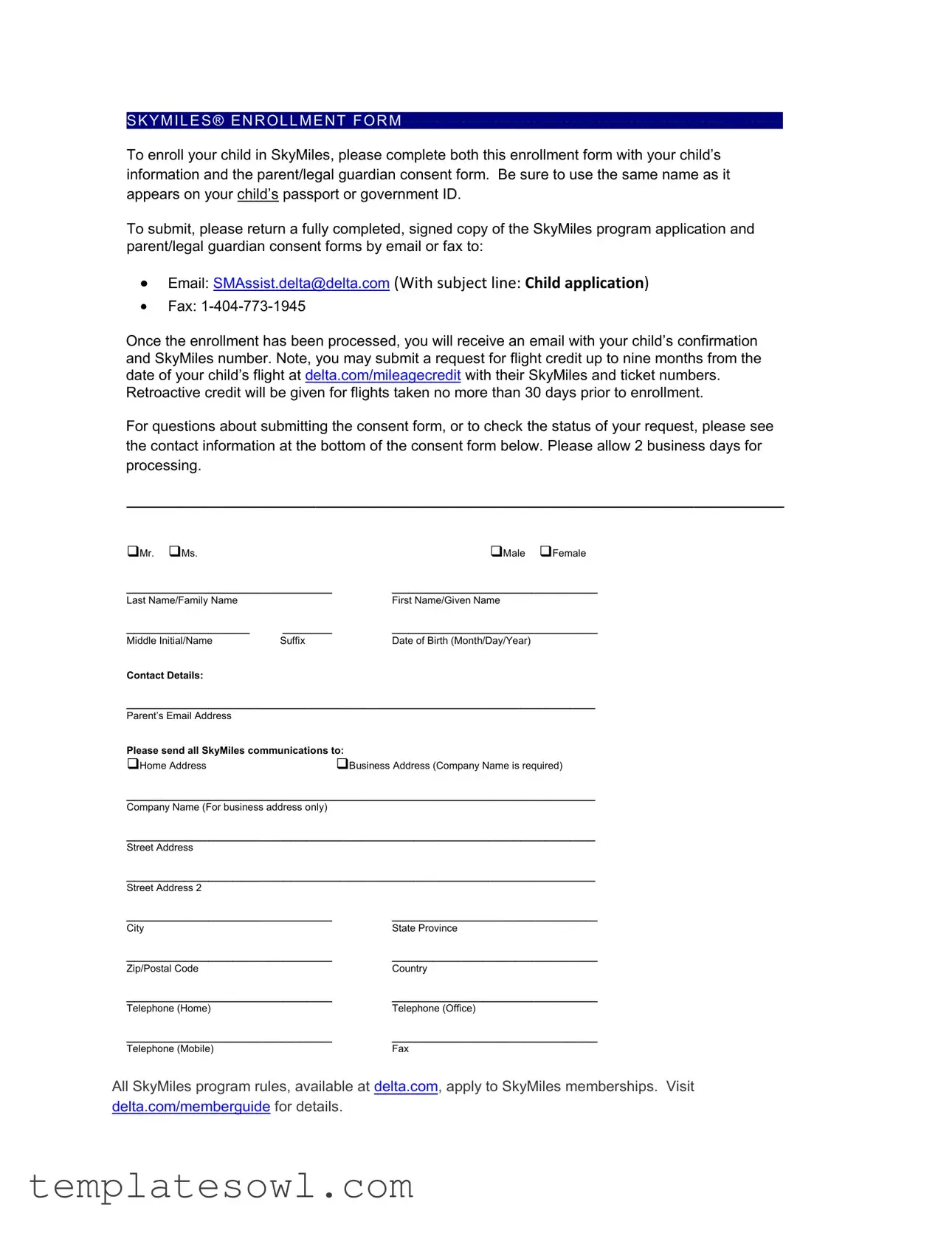 Fill Out Your Skymiles Enrollment Form