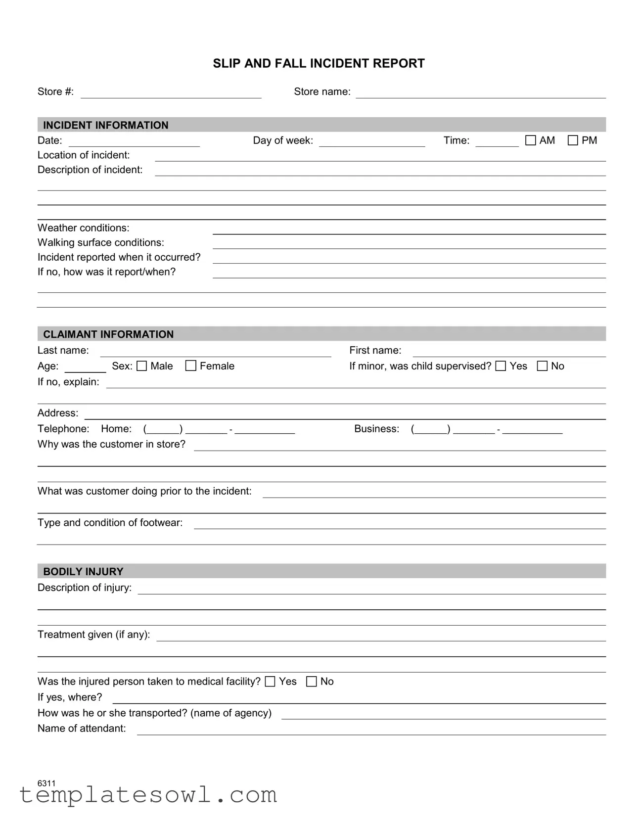 Fill Out Your Slip Fall Incident Report Sample Form