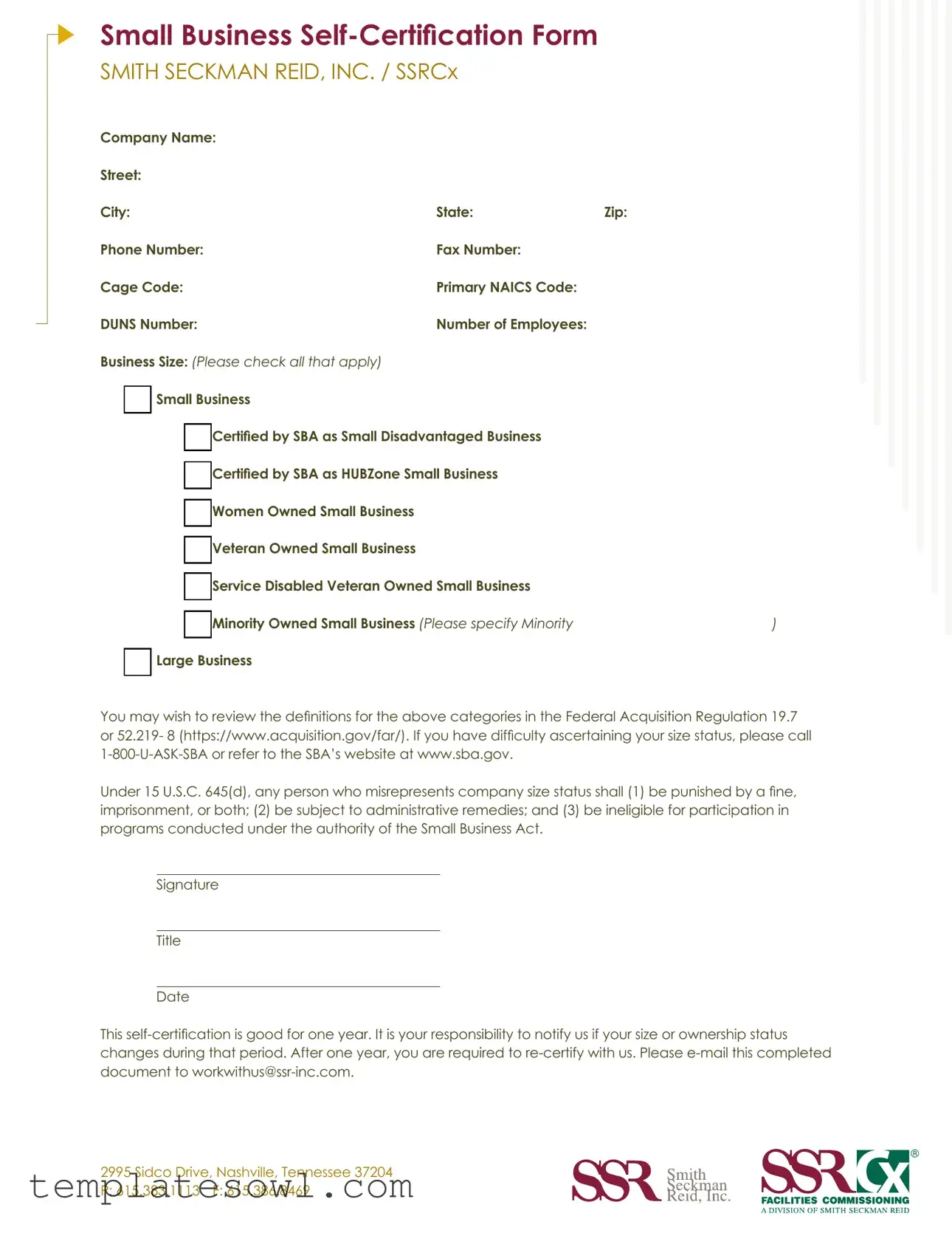 Fill Out Your Small Business Self Certification Statement Form